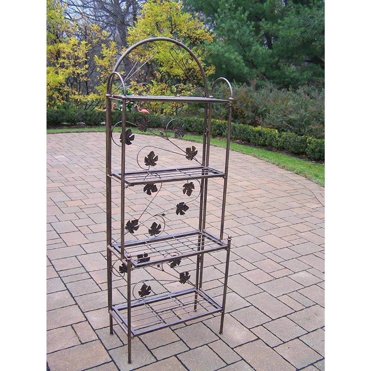Outdoor Living and Style Bronze Hand Casted Wrought Iron Plant Stand Bakers Rack - 62.5&#x22;