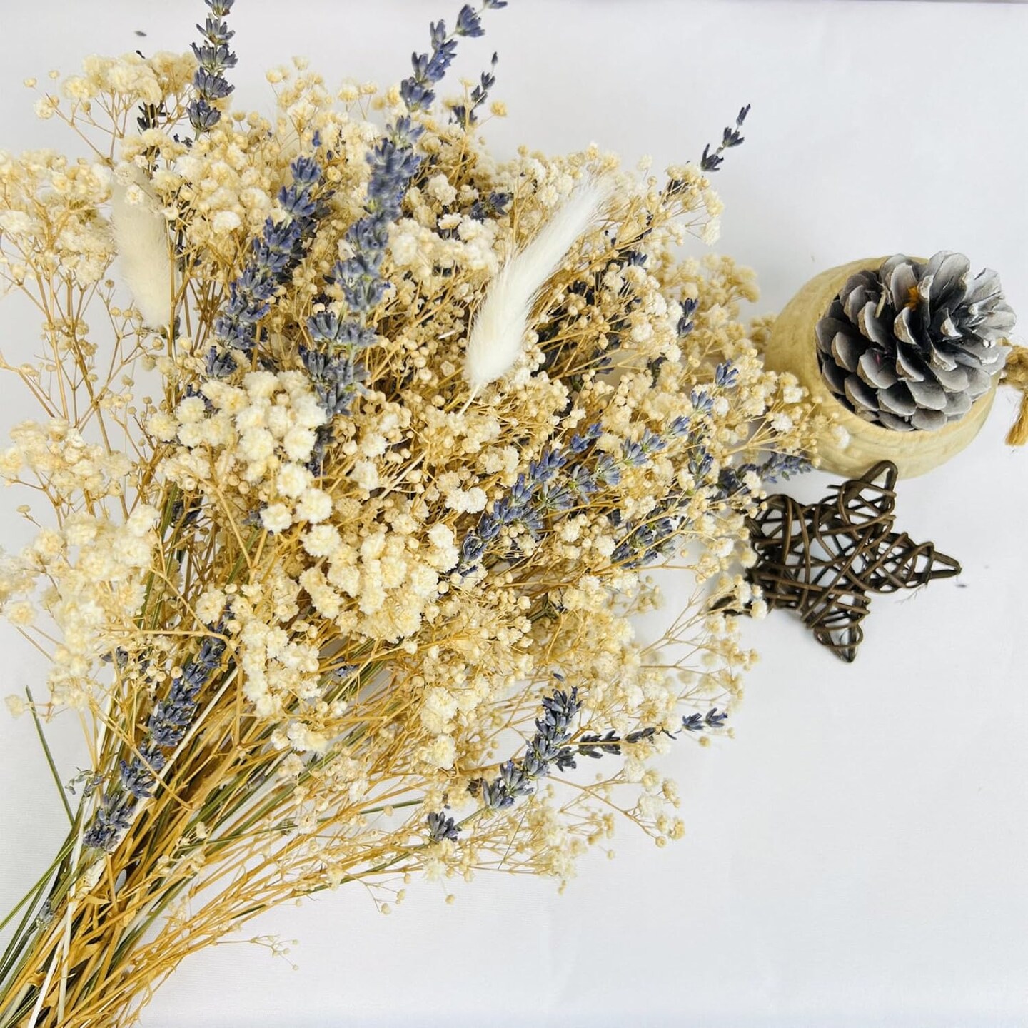 Dried Lavender &#x26; Baby&#x27;s Breath &#x26; White Bunny Tails Flowers Bundles, Dried Flower Bouquet for Vase, Natural Gypsophila for Home, Wedding, Floral