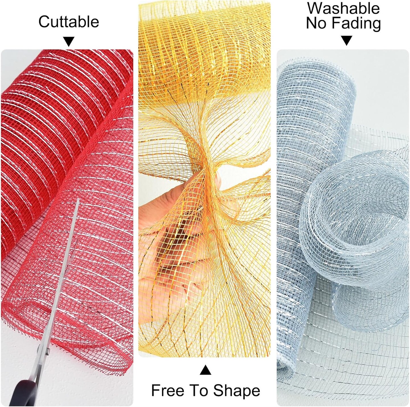 2 Rolls 10 Inch Deep Red Decorative Mesh Ribbbon Rolls, Fabric Mesh with Foil