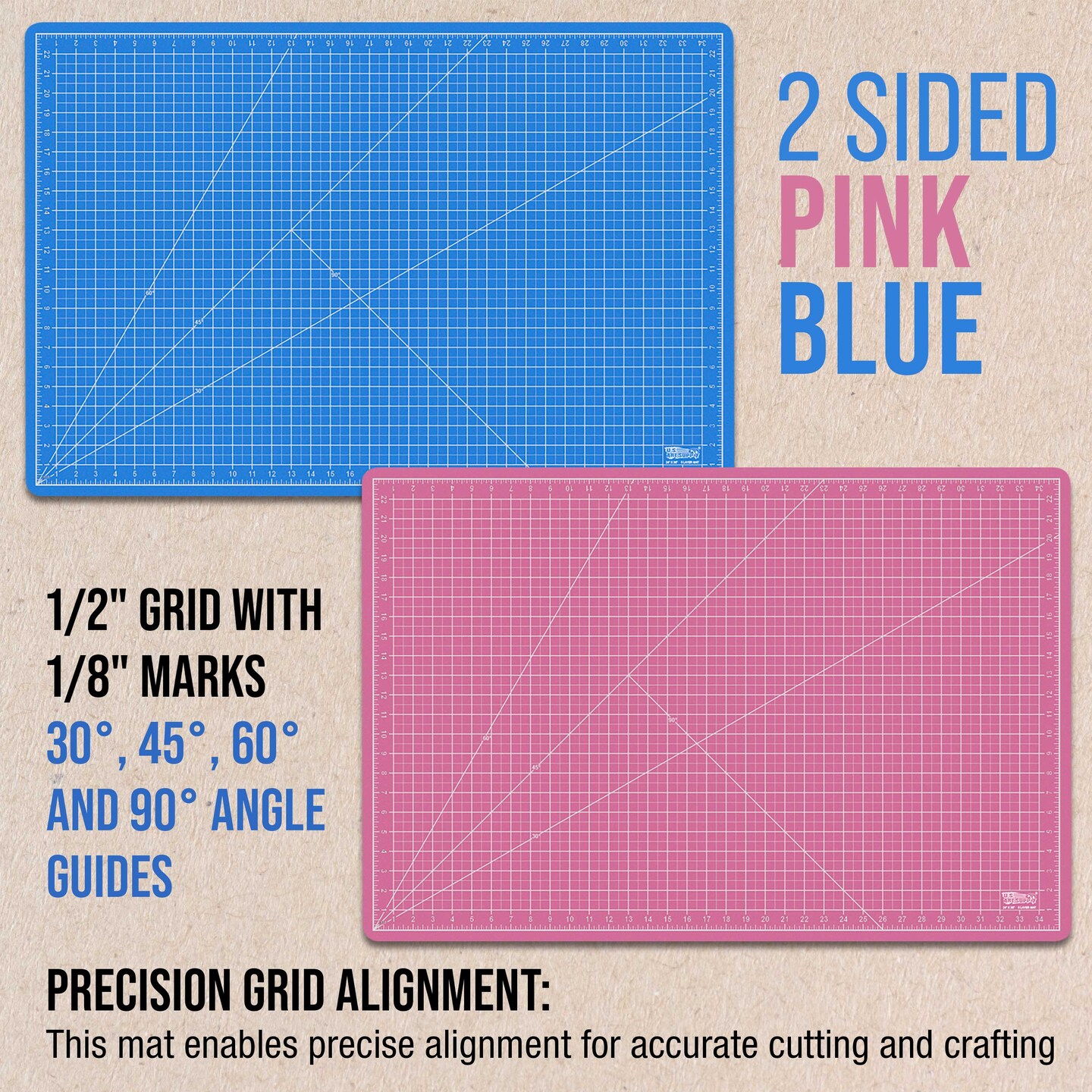 24&#x22; x 36&#x22; Pink/Blue Professional Self Healing 5-Ply Double Sided Durable Non-Slip Cutting Mat Great for Scrapbooking Quilting Sewing Arts &#x26; Crafts