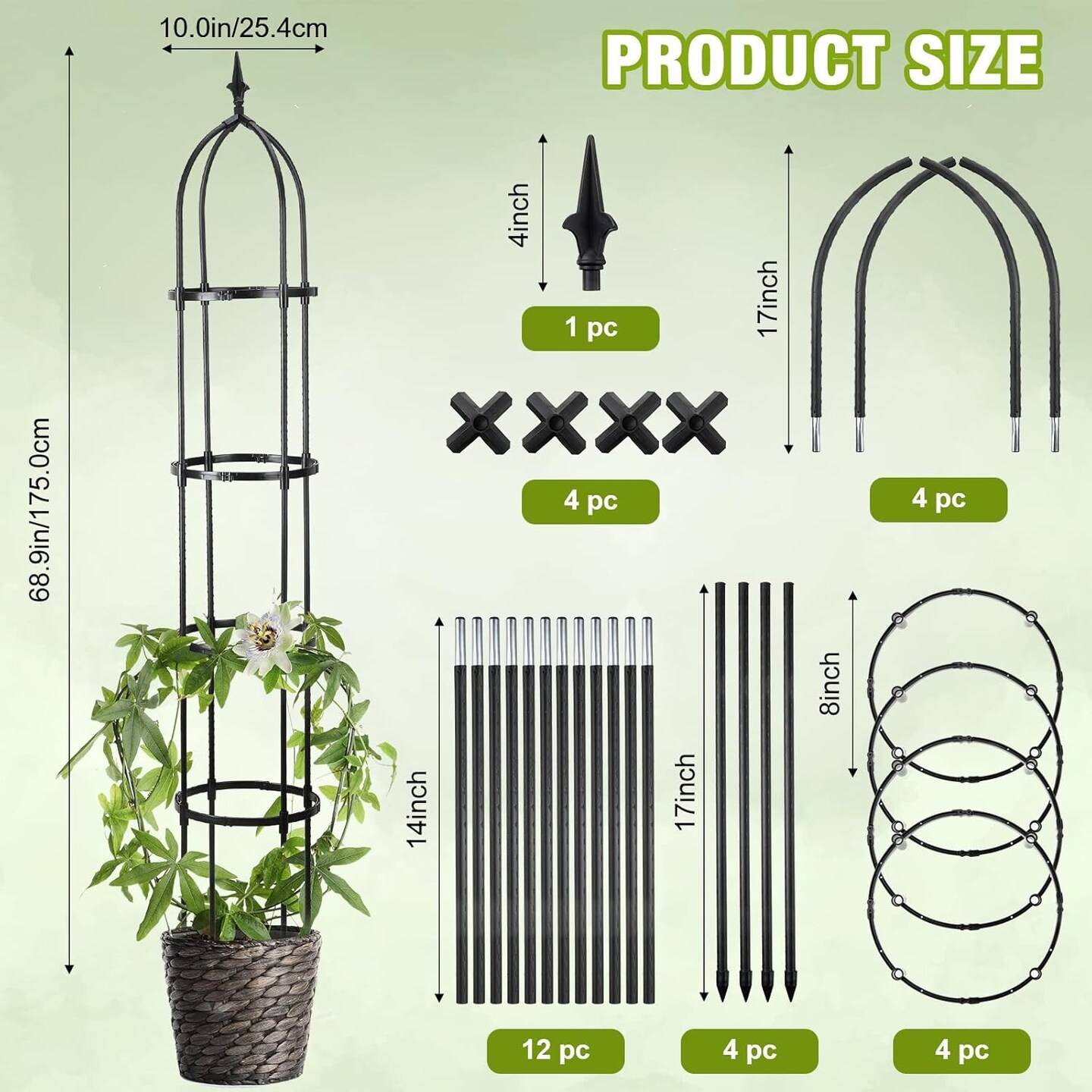 4 Pack 6 ft Garden Obelisk Trellis for Climbing Plants