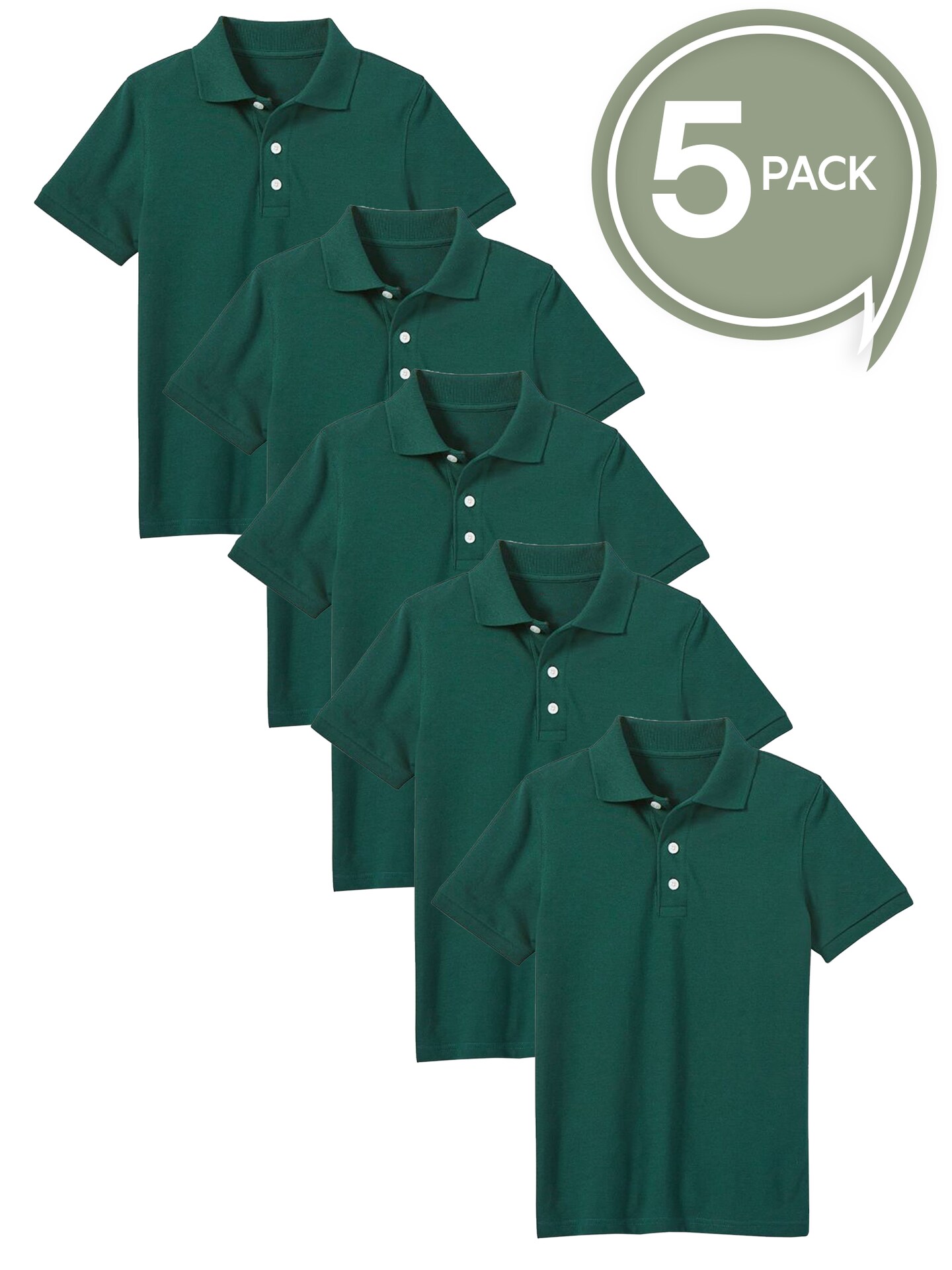 5-Pack School Uniform Tagless Polo Tshirt for Little Boys & Big Boys
