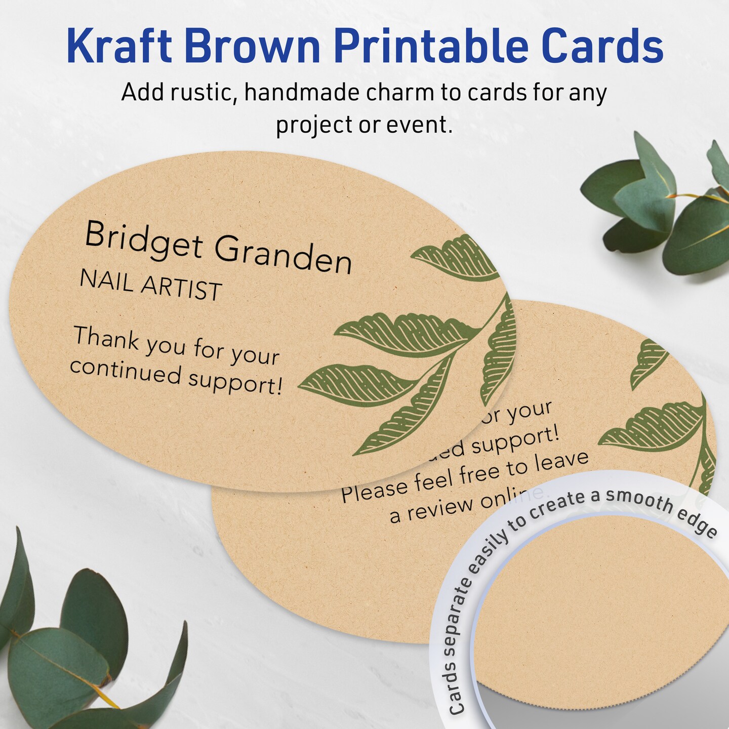 Avery Printable Oval Flat Cards, Sure Feed Technology, 4" x 6", Matte Kraft Brown Cardstock, Print-to-The-Edge, Laser/Inkjet Printable, 20 Total, Great for Product Branding, Marketing, and More