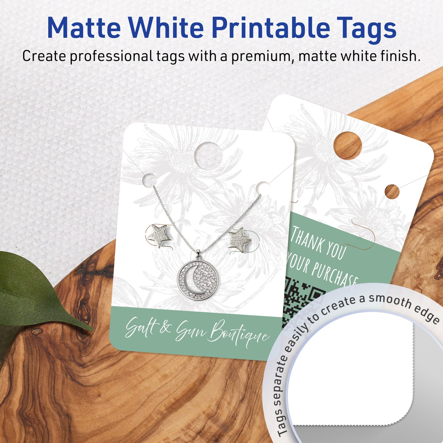 Avery Printable Rounded Rectangle Jewelry Tags, Sure Feed Technology, 1-1/2" x 2", Matte White Cardstock, Print-to-The-Edge, Laser/Inkjet Printable, 150 Total