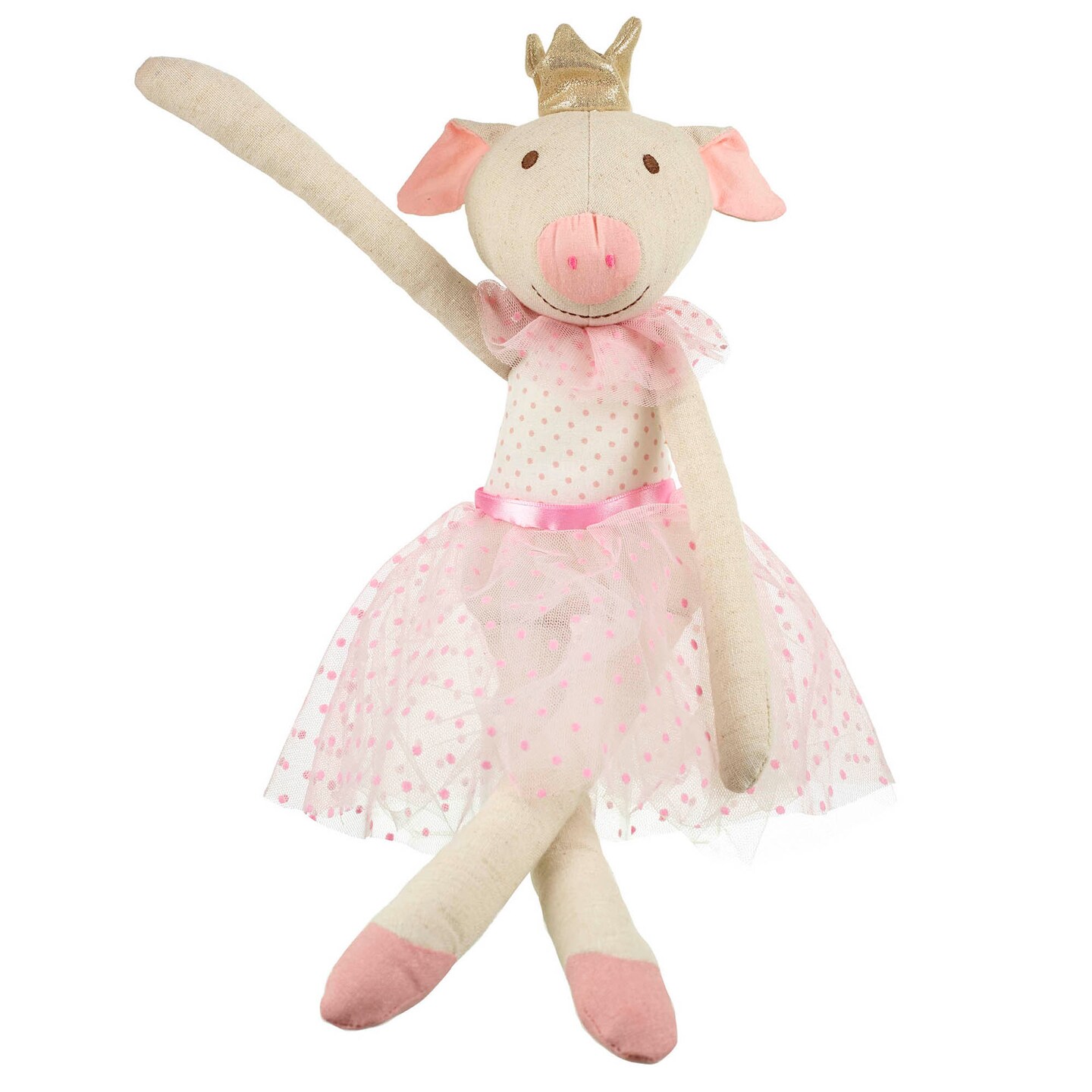 Orange Tree Toys: Pig Princess Ballerina Rag Doll - Small - Pink Tutu Dress &#x26; Crown, Handcrafted Soft Body Toy, Newborn-Toddler-Kids, Ages 0mo+