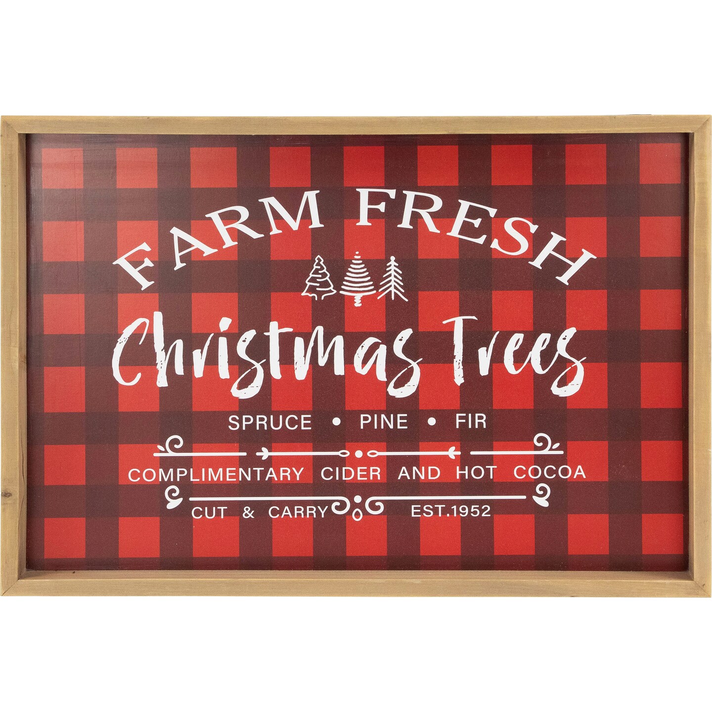 Northlight Plaid Farm Fresh Christmas Trees Framed Christmas Wall Sign - 18.75" x 13" - Red
