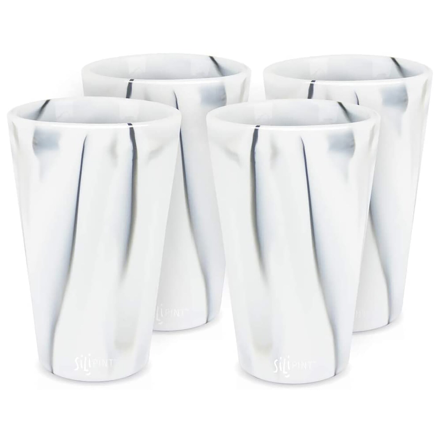 Silipint: Silicone Pint Glasses: 4 Pack Mountain Marble - 16oz Unbreakable Cups, Flexible, Hot/Cold, Non-Slip Easy Grip