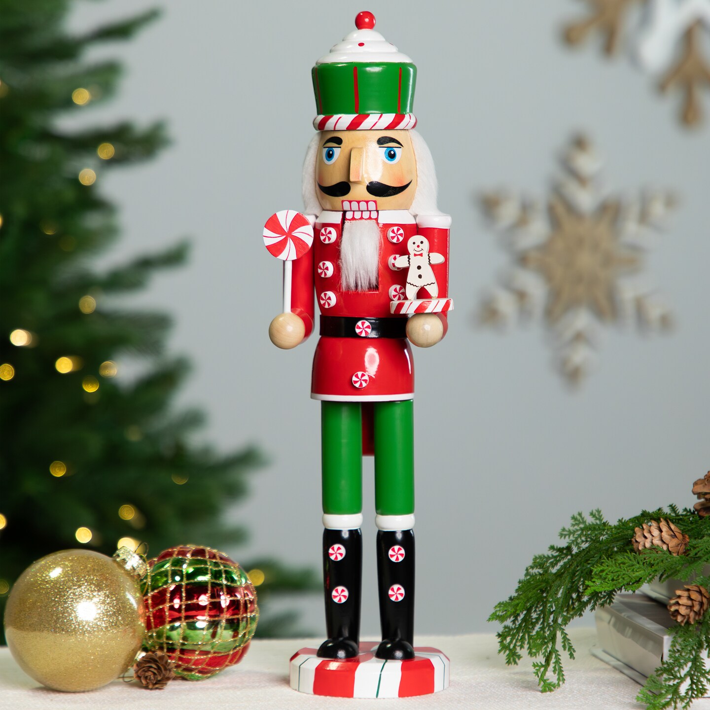 Northlight Peppermint Candy Nutcracker Christmas Figure - 15&#x22; - Red and Green