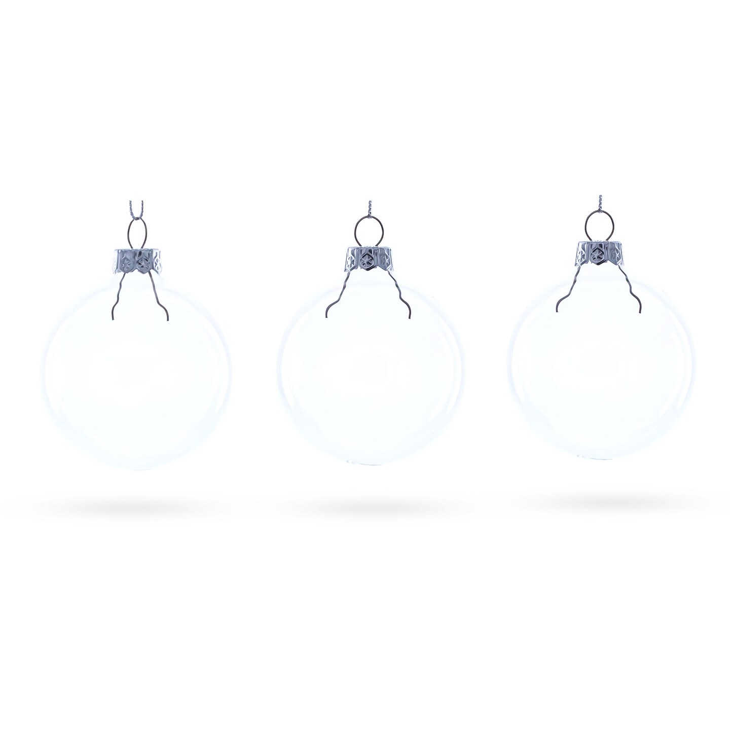 Set of 3 Clear Blown Glass Ball Ornament 2.5