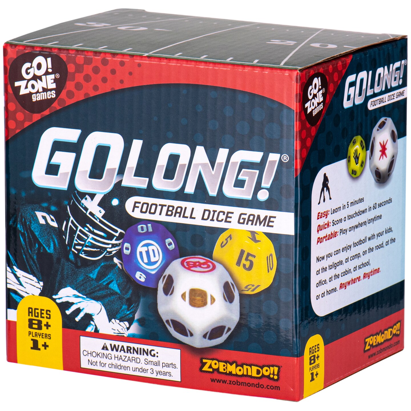 GoLong Football Dice Game by Zobmondo!! Fun football math dice game for adults and kids Ages 6 and Up