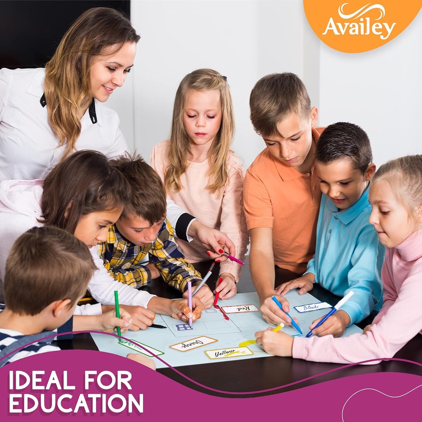 Availey 32 Pieces (4 X 1.8&#x22;) - Colored Border Magnetic Dry Erase Labels - Reusable Strips for Classroom Home Office Garage Refrigerator - Blank Writable Erasable Cards Name Tags Students Locker Shelf