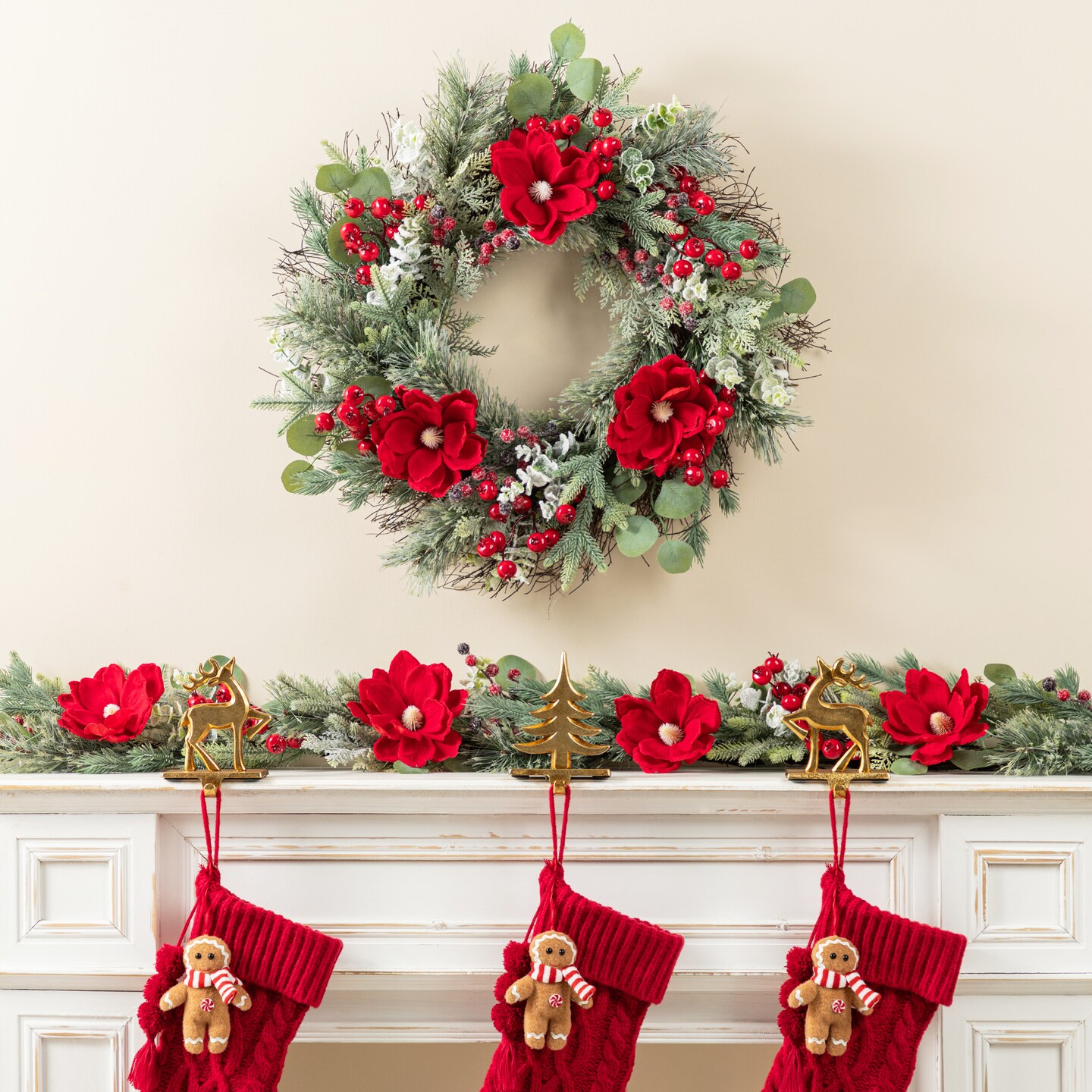 Christmas Red Mangnolia & Berry Teardrop/Wreath/Garland Set
