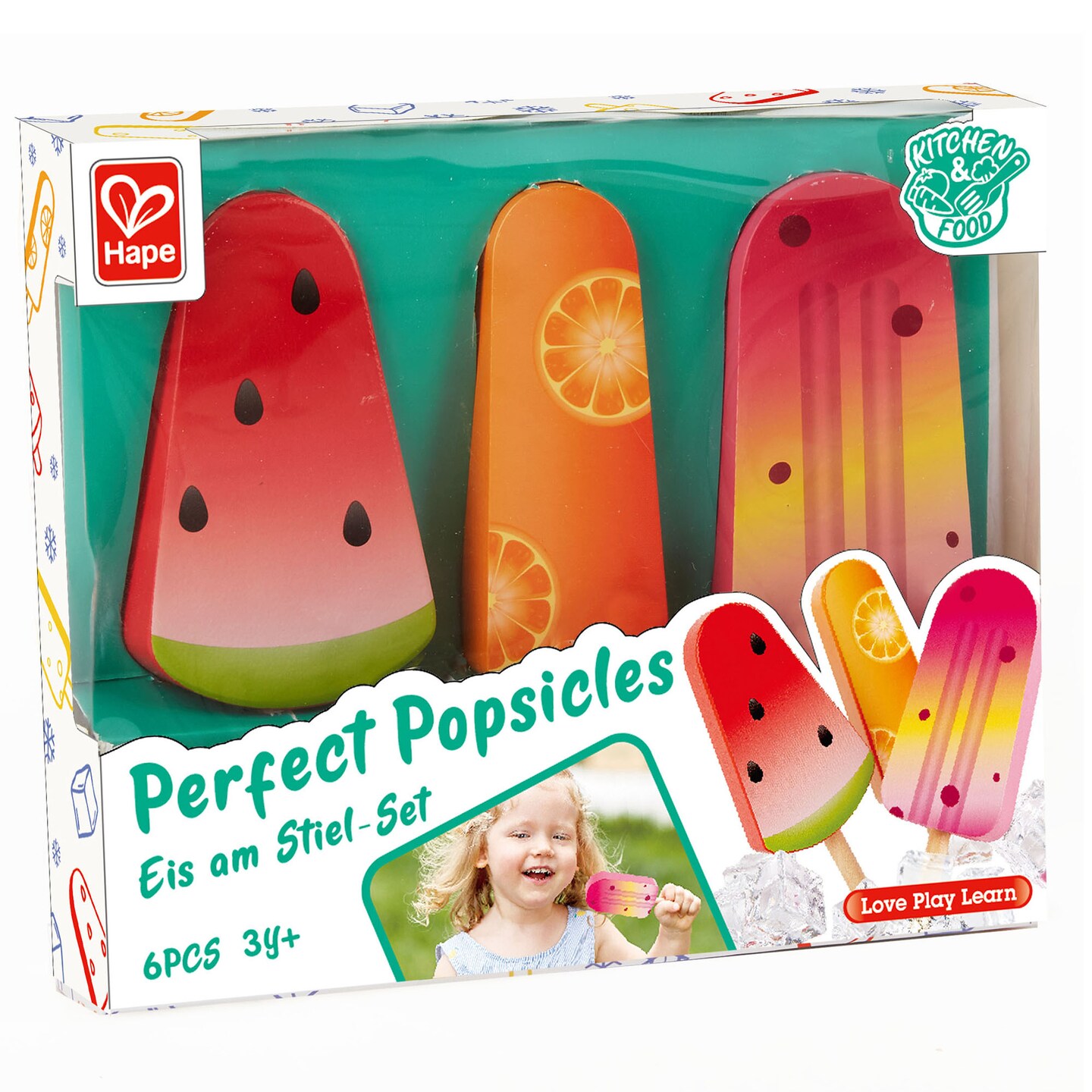 Hape: Perfect Popsicles&#xA0;- 3pc Wooden Toy, Kitchen Food Playset, 3 Colorful Play Fruit Ice Pops, Frozen Dessert Pretend Play, Toddlers &#x26; Kids Ages 2+