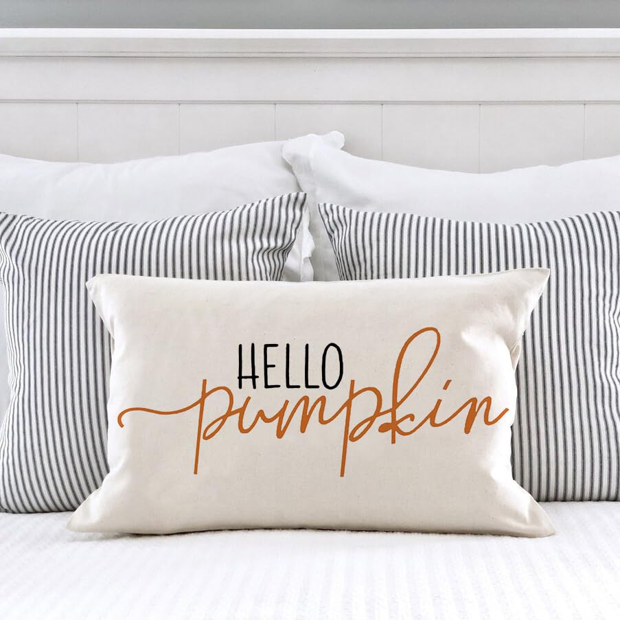 12x20 inch Fall Throw Pillow Cover Hello Pumpkin Cushion Cover Autumn Decor Fall Pumpkins, Outdoor Pillow Linen Square Pillow Cover for Cushion,Sofa Fall Pillow Cover
