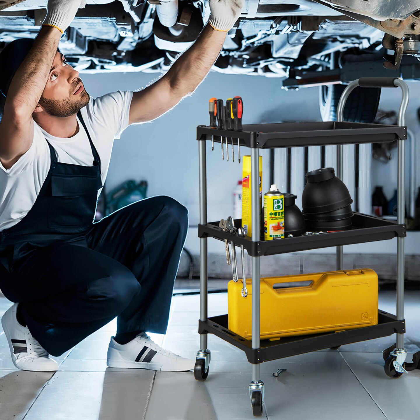 Costway 3 Layer Utility Rolling Tool Cart with Lockable Universal Wheels Ergonomic Handle