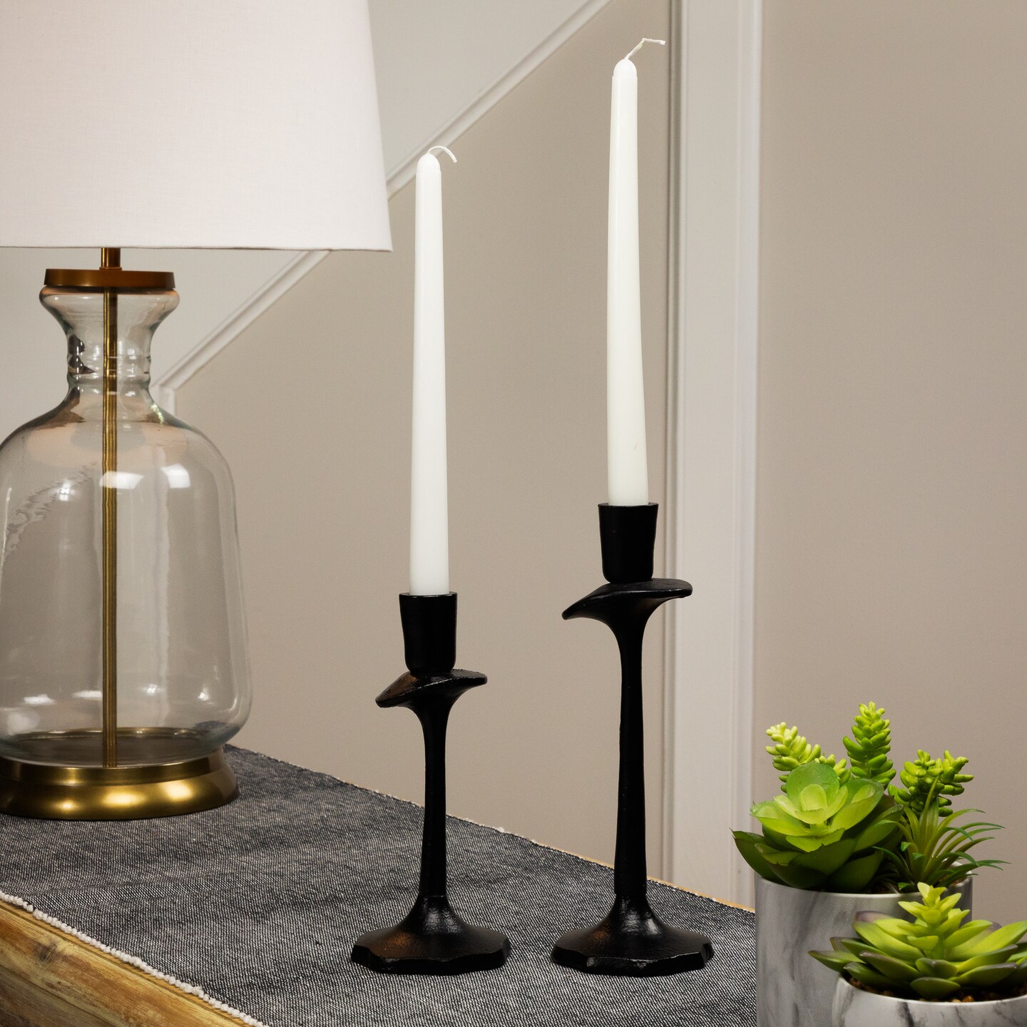 Northlight Taper Candle Holders with Scalloped Base - 9.5&#x22; - Set of 2