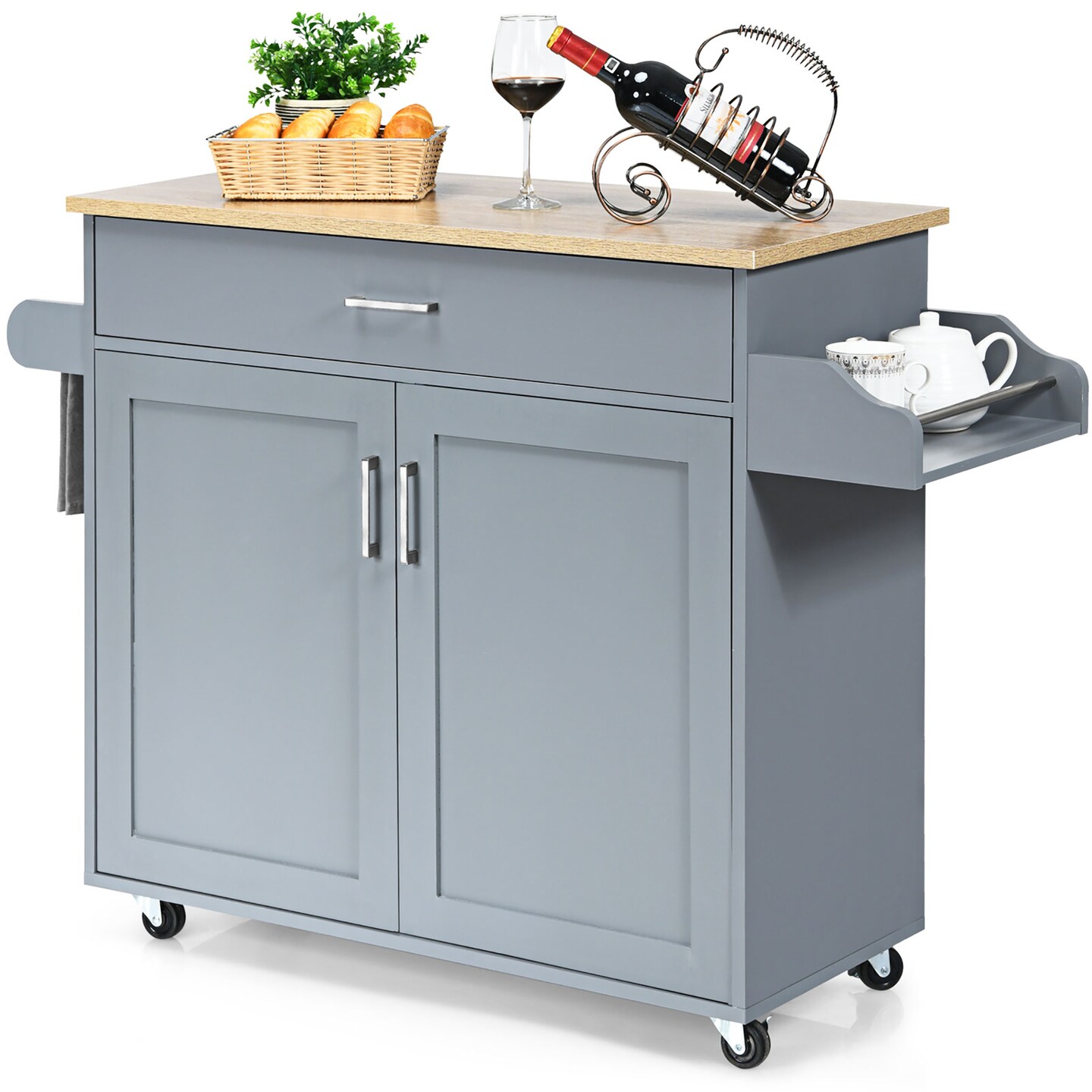 Costway Rolling Kitchen Island Cart Storage Cabinet w/ Towel &#x26; Spice Rack White\Black\Cherry\Gray