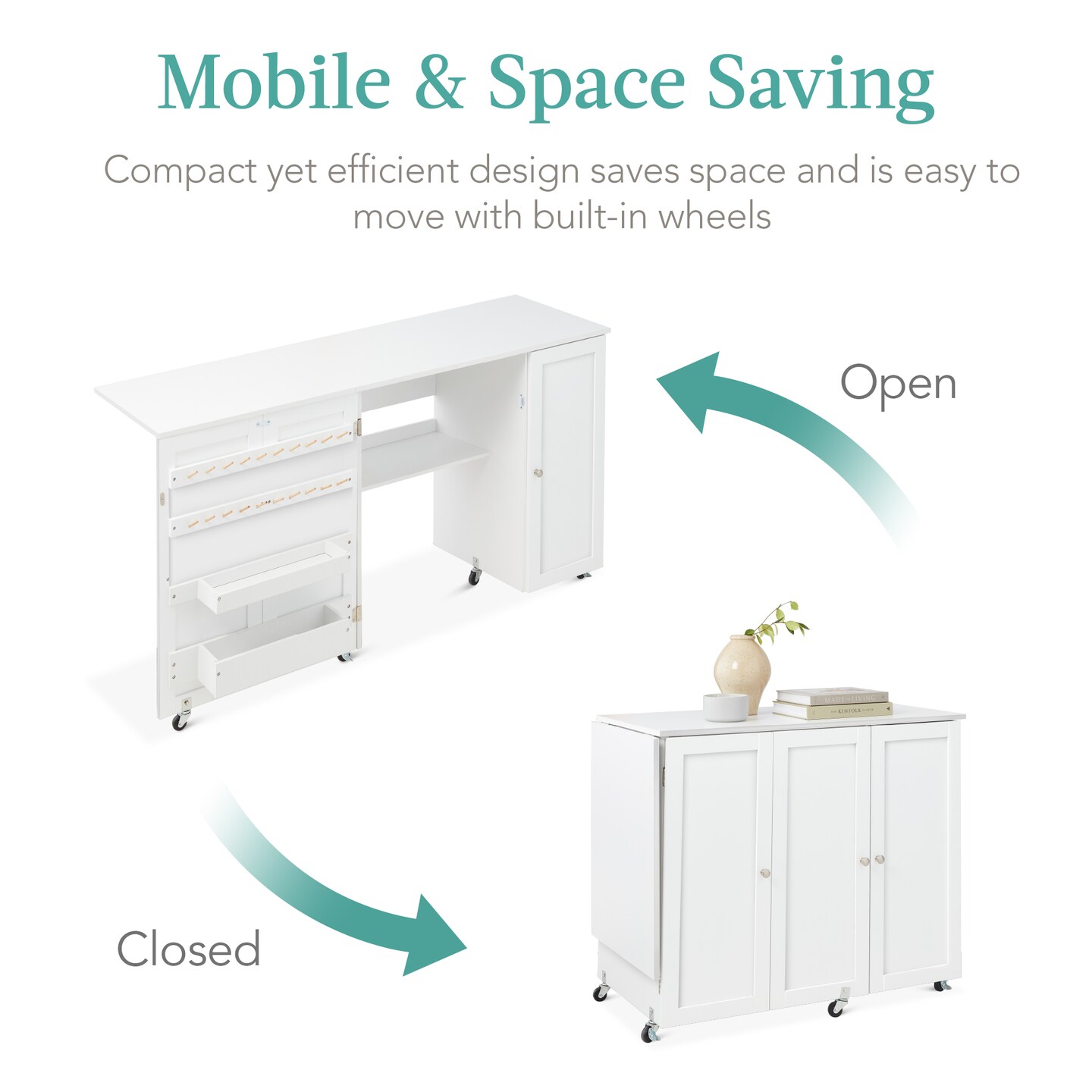 Best Choice Products Large Portable Multipurpose Folding Sewing Table w/ Magnetic Doors, Craft Storage