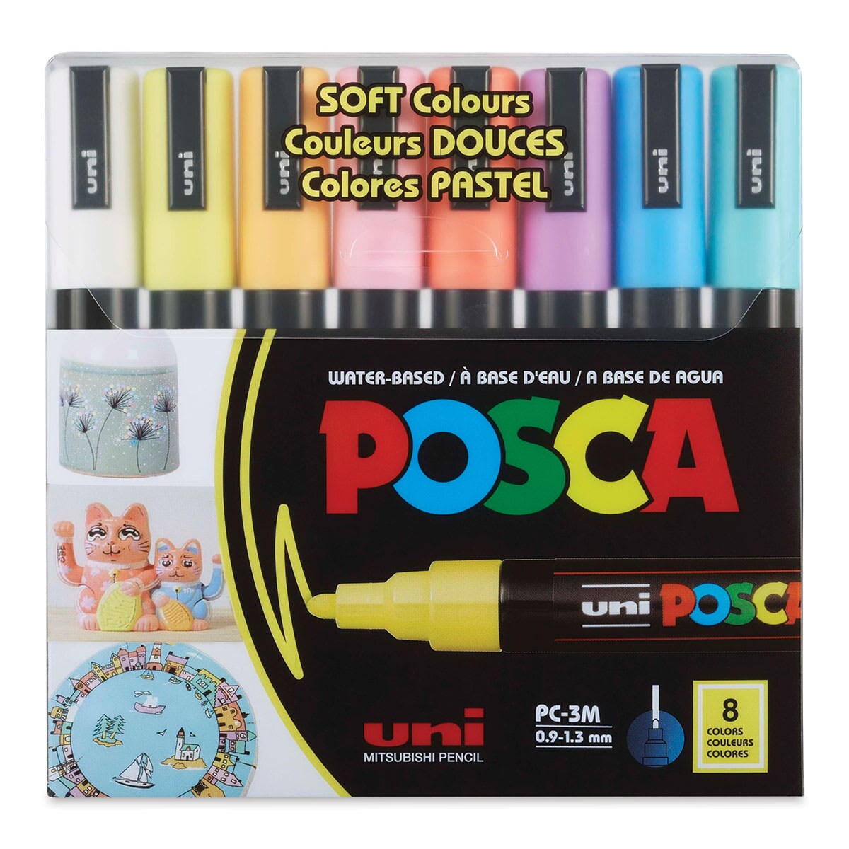 Posca Paint Markers - Set of 8, Soft Colors, Fine Bullet Tip, 0.9 mm to 1.3 mm