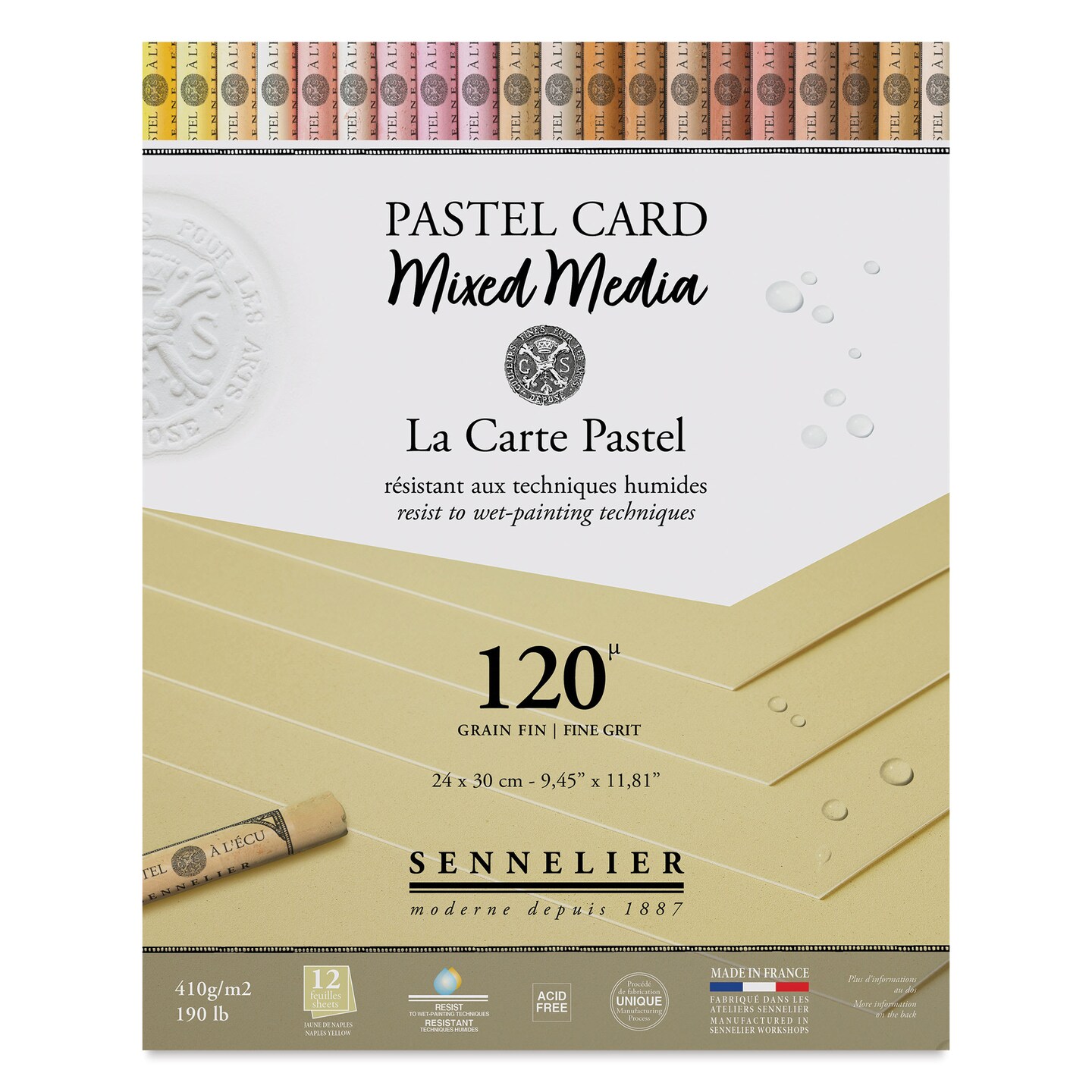 Sennelier La Carte Pastel Card Mixed Media Pad - Naples Yellow, 9-1/2" x 12", 190 lb, 12 Sheets