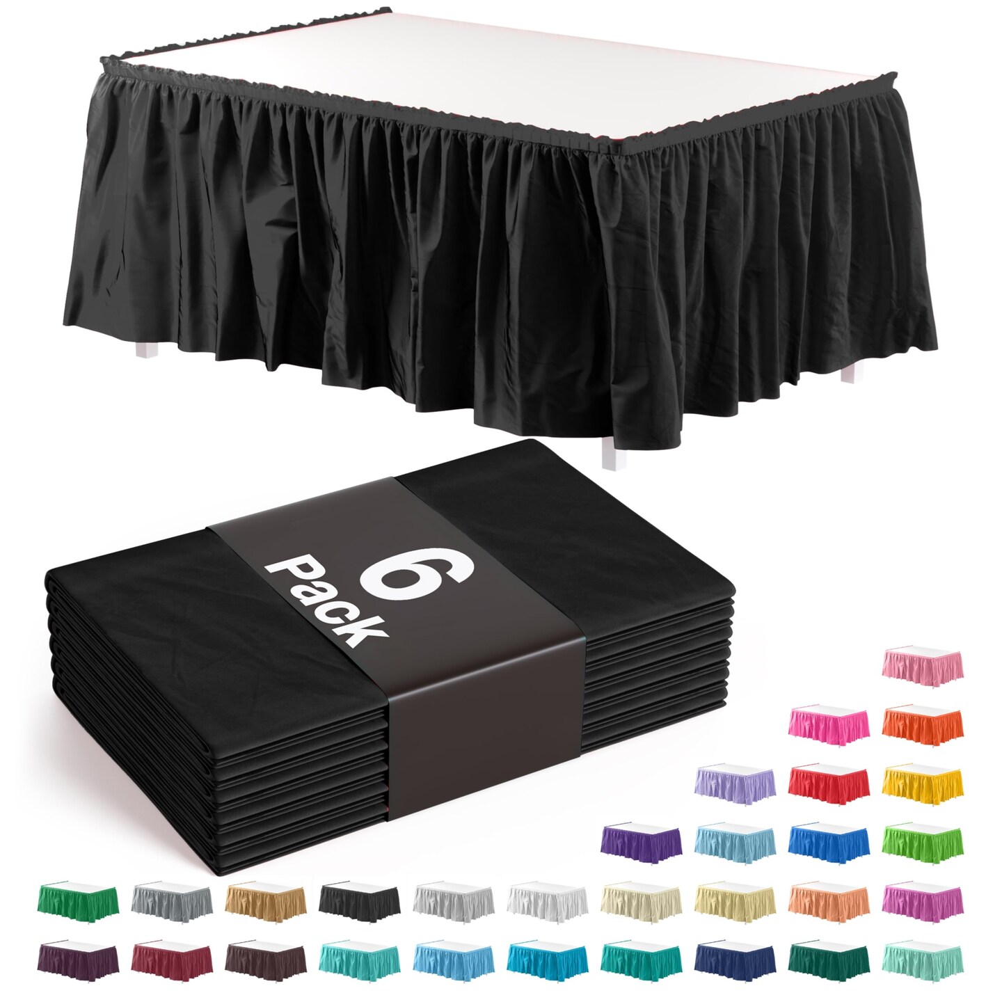 Ruffle Disposable Table Skirt 14 Ft Long Pleated Table Skirts with Adhesive Strip – Fits 6ft+ Rectangle or Round Tables – Ideal for Birthday Parties, Gender Reveal, Baby Showers & Event Decorations 6 pack by Exquisite