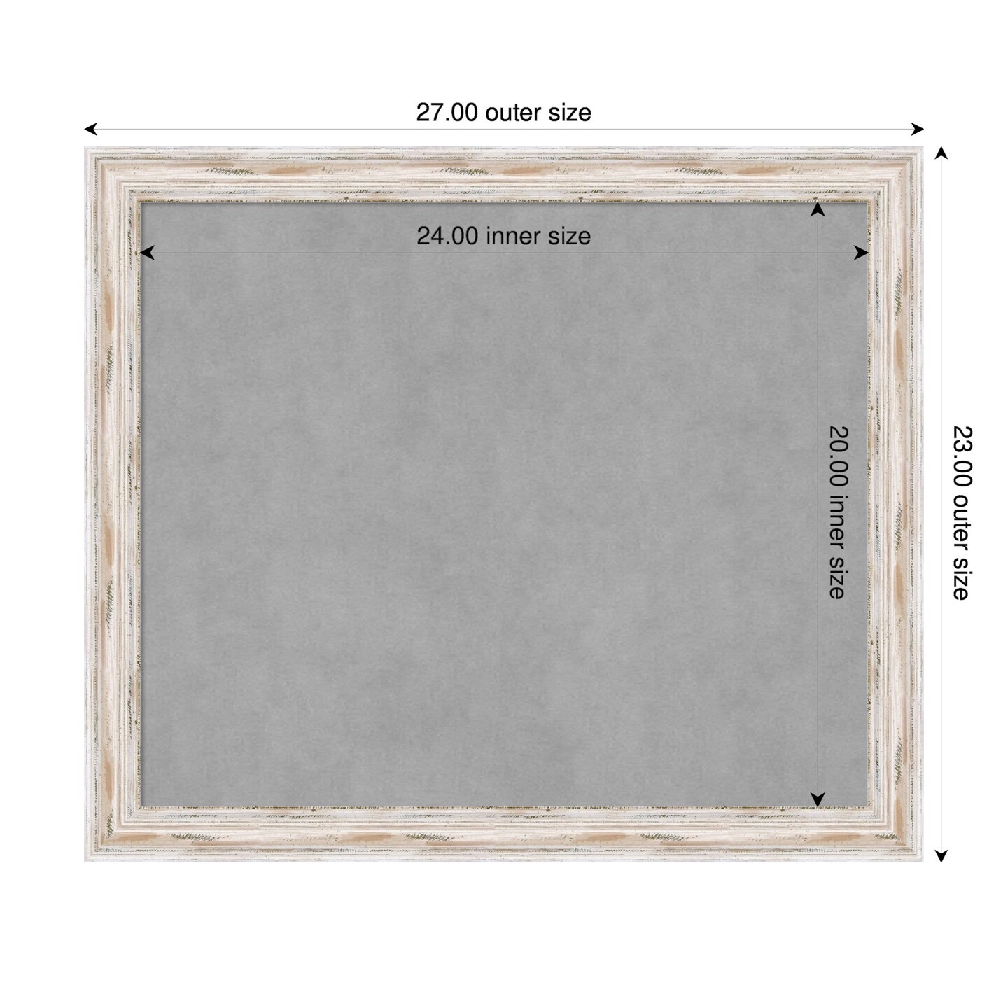 Alexandria White Wash Narrow Wood Framed Magnetic Board