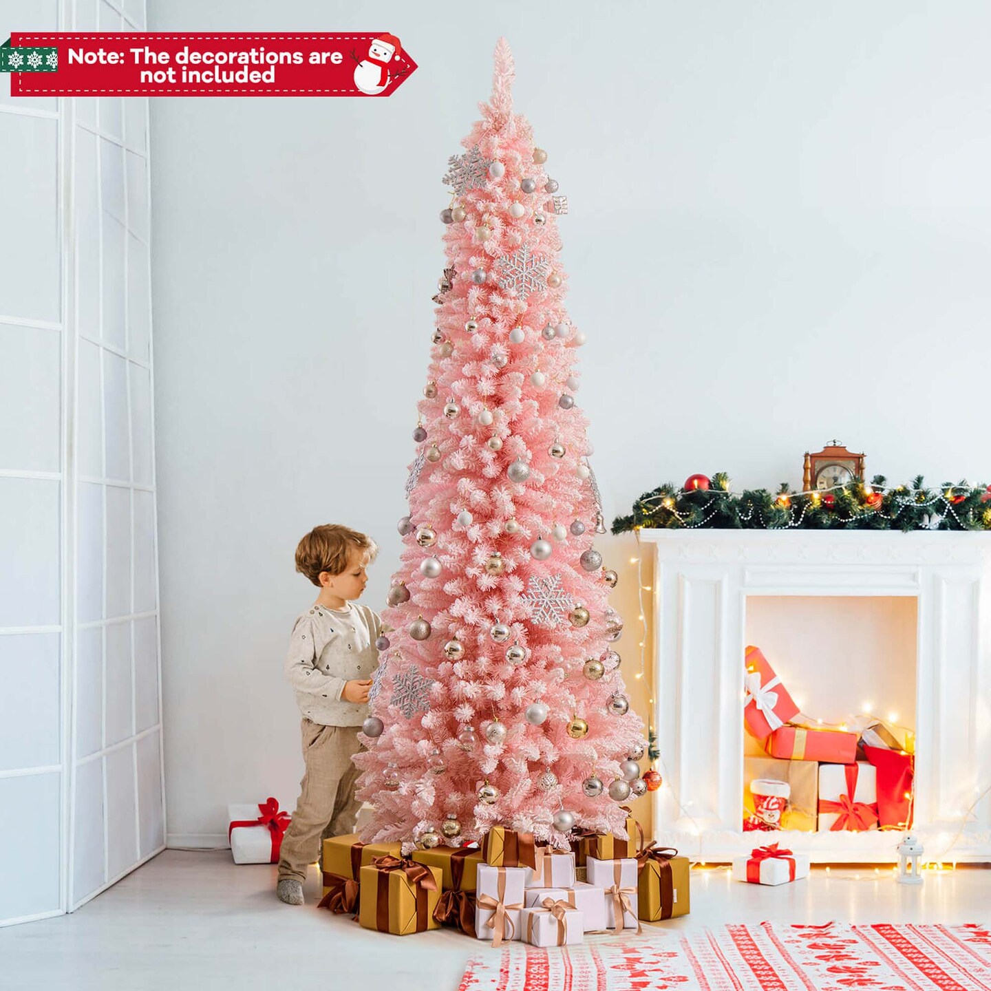 Costway 5/6/7/8 FT Artificial Pink Christmas Tree with 328/460/635/1000 Branch Tips Folding Metal Stand