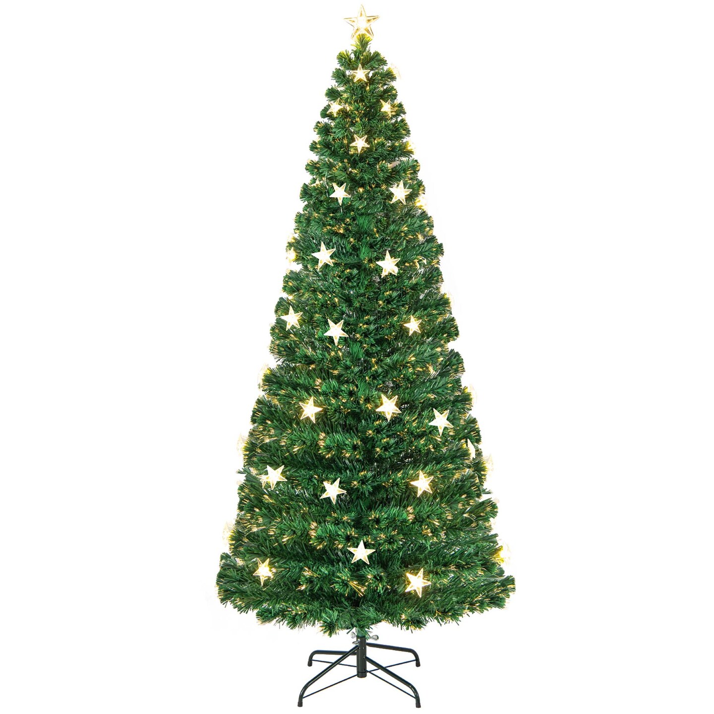 Costway 4/5/6/7 FT Pre-Lit Artificial Xmas Tree with 135/180/230/280 Branch Tips &#x26;15/21/30/40 Warm White Star Lights