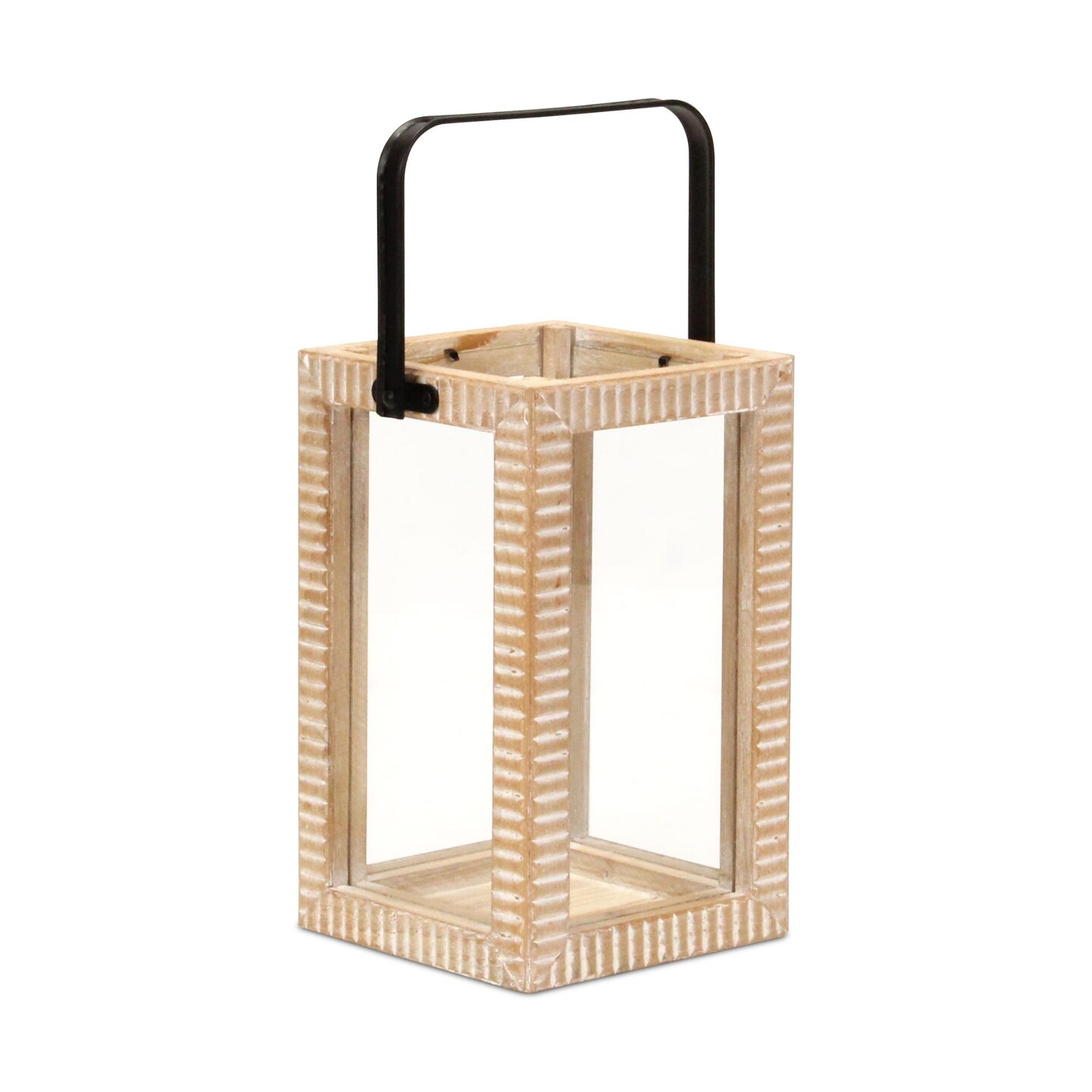 Contemporary Home Living Ridge Patterned Wooden Tabletop Lantern - 13.25&#x22;