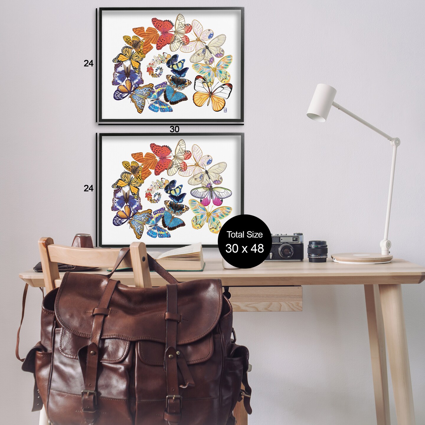 Stupell Industries Fly Away Butterfly Spirals 2 pc Framed Giclee Wall Art Set Design by Ann Jasperson