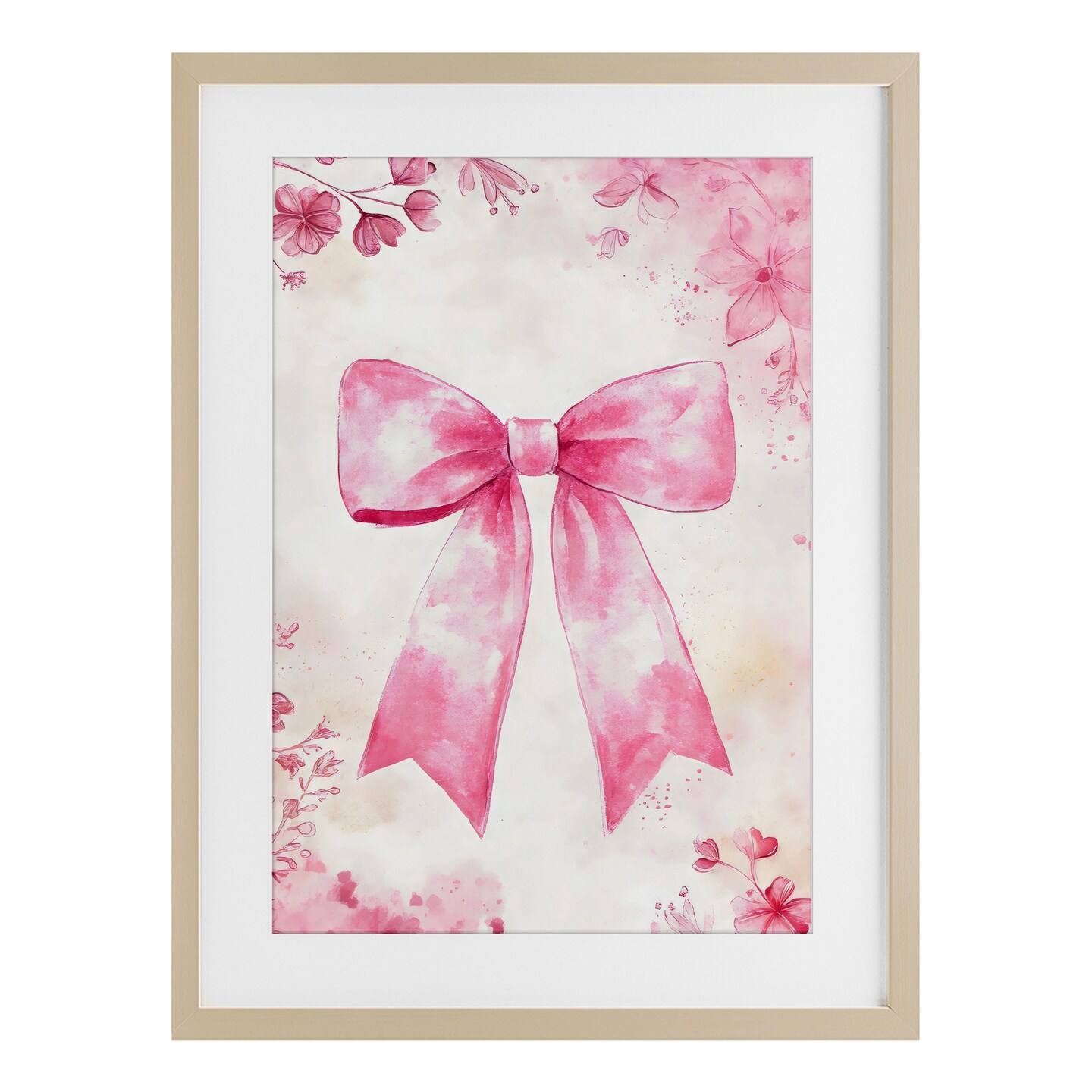Stupell Industries Whimsical Floral Bow Pink & Beige Framed Print Under Glass, design by Creative Studio