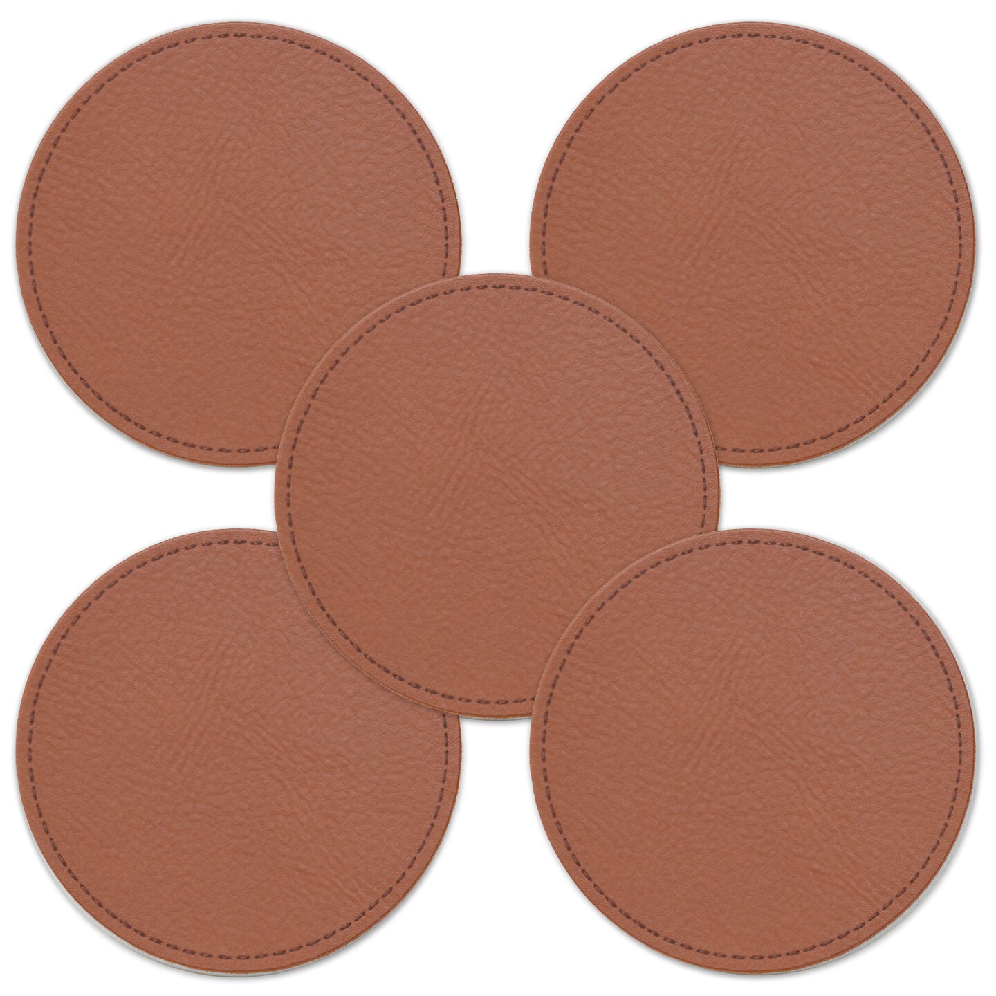 Engravable Leather Patch Blanks for Hats, Jackets & Bags – Laserable Faux Leather Patches with Adhesive & Stitch – Leatherette Apparel Patches (Circle, 5 Pack)