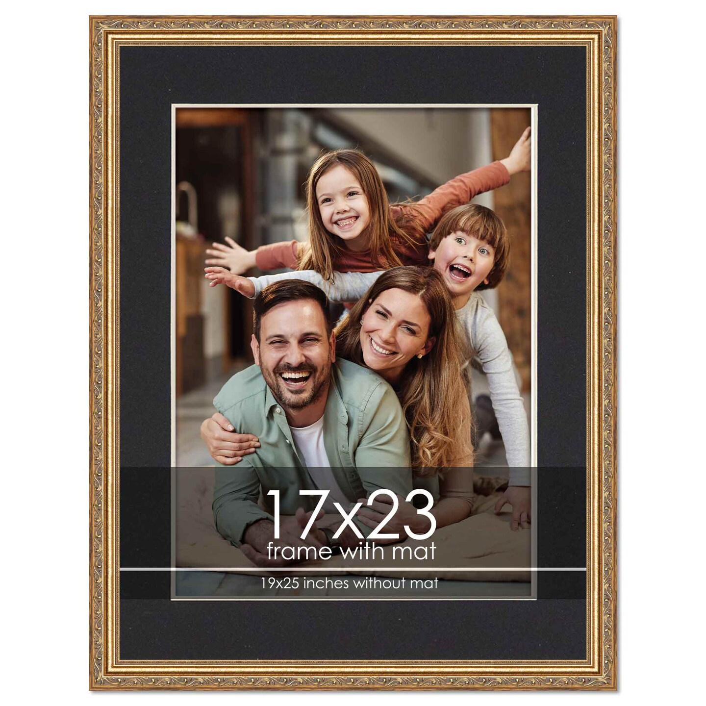 Photo Frame Matte Alpha Antique Gold Frame with Black Photo Mat, UV Acrylic Front, Foam Board ...