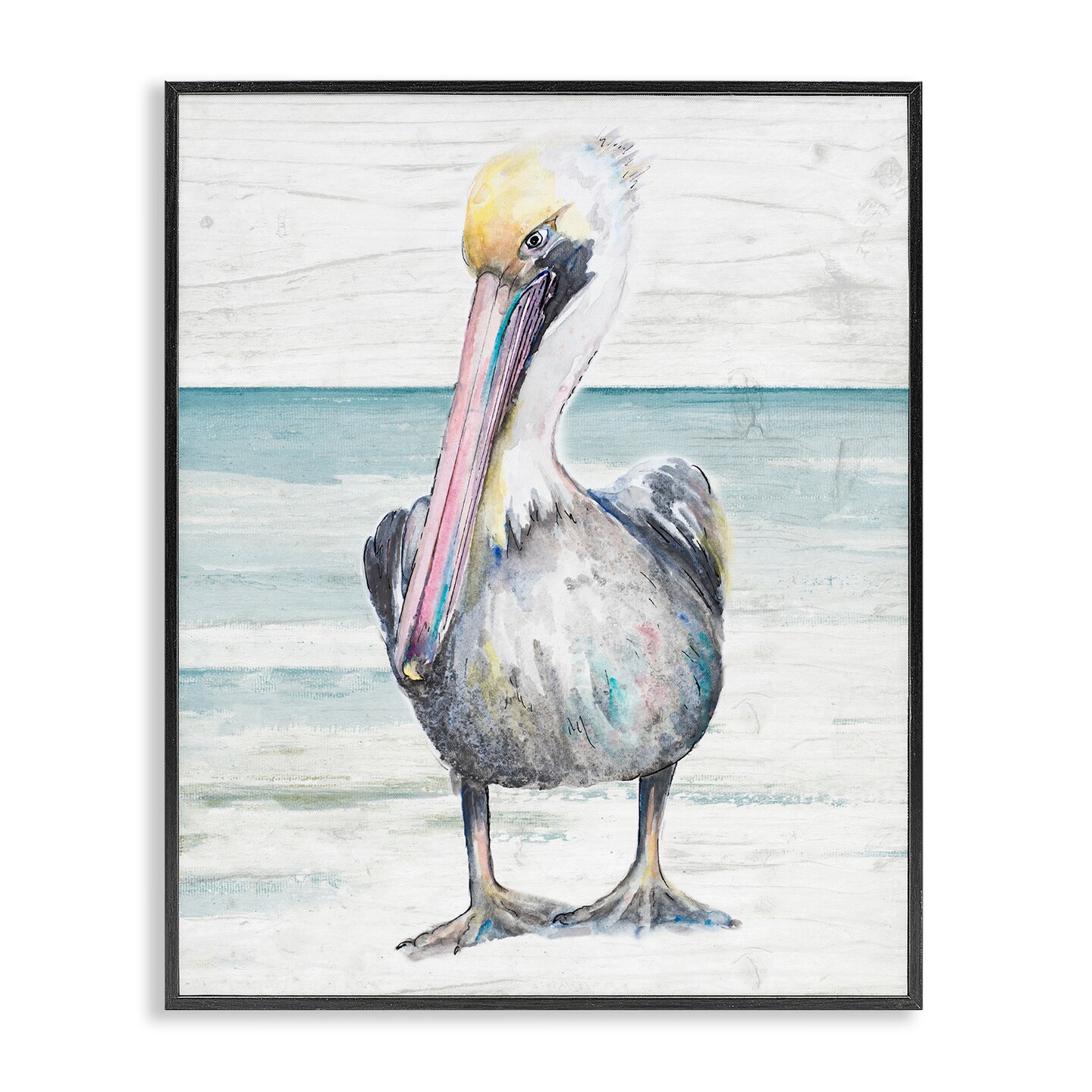 Stupell Industries Pelican Bird Standing on Beach Framed Giclee Art ...