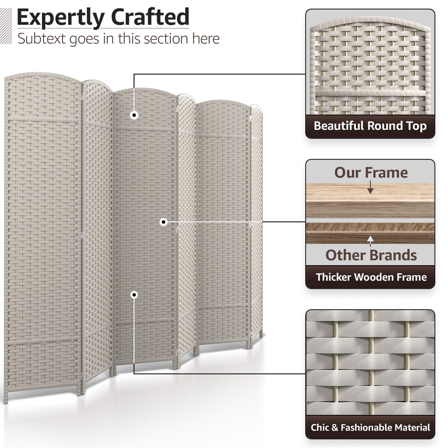 Sorbus 6 Panel Room Divider 6 ft. Tall - Privacy Screen, Extra Wide Double Hinged Panels, Mesh Hand-Woven Design