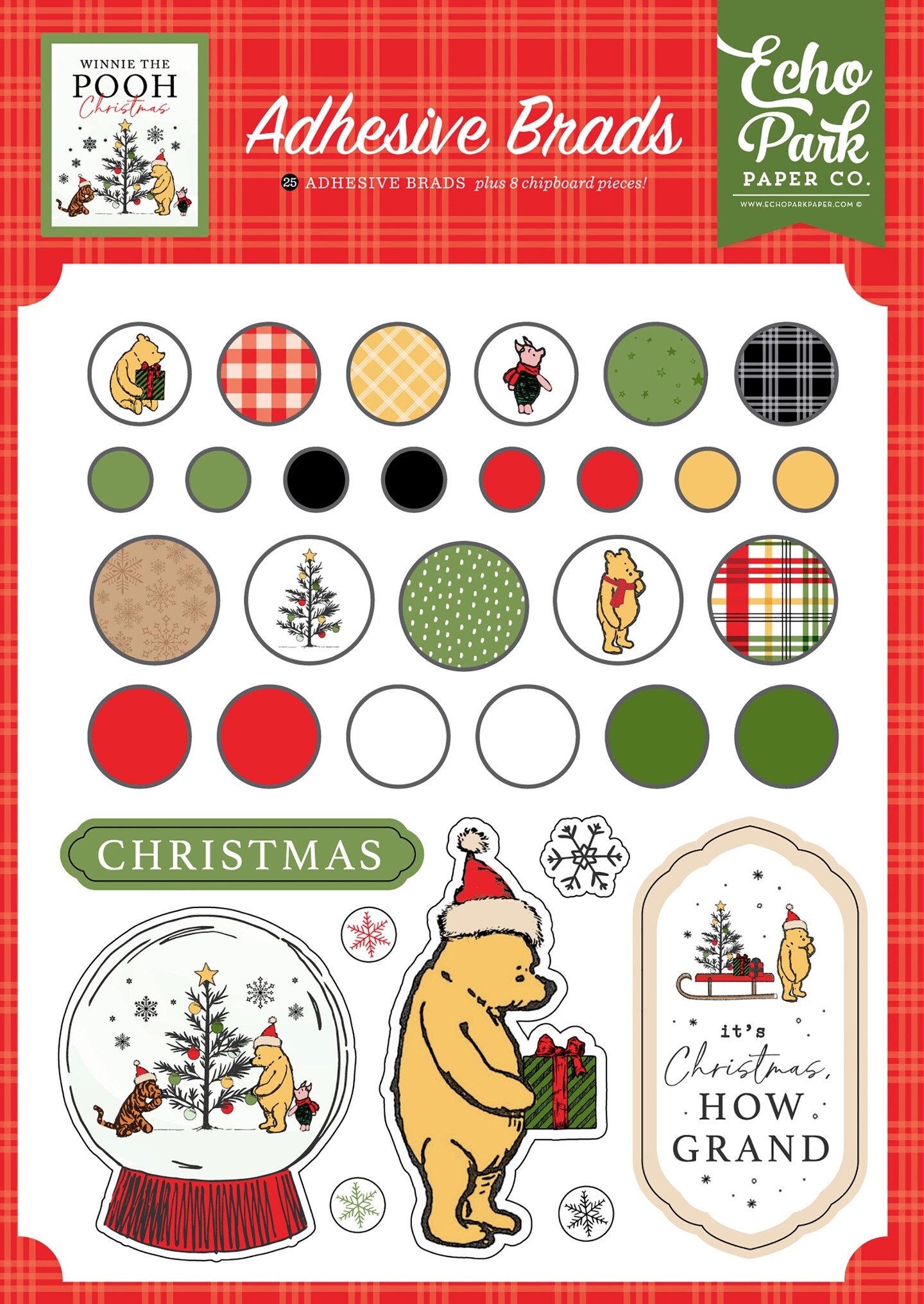 Echo Park Decorative Brads-Winnie The Pooh Christmas