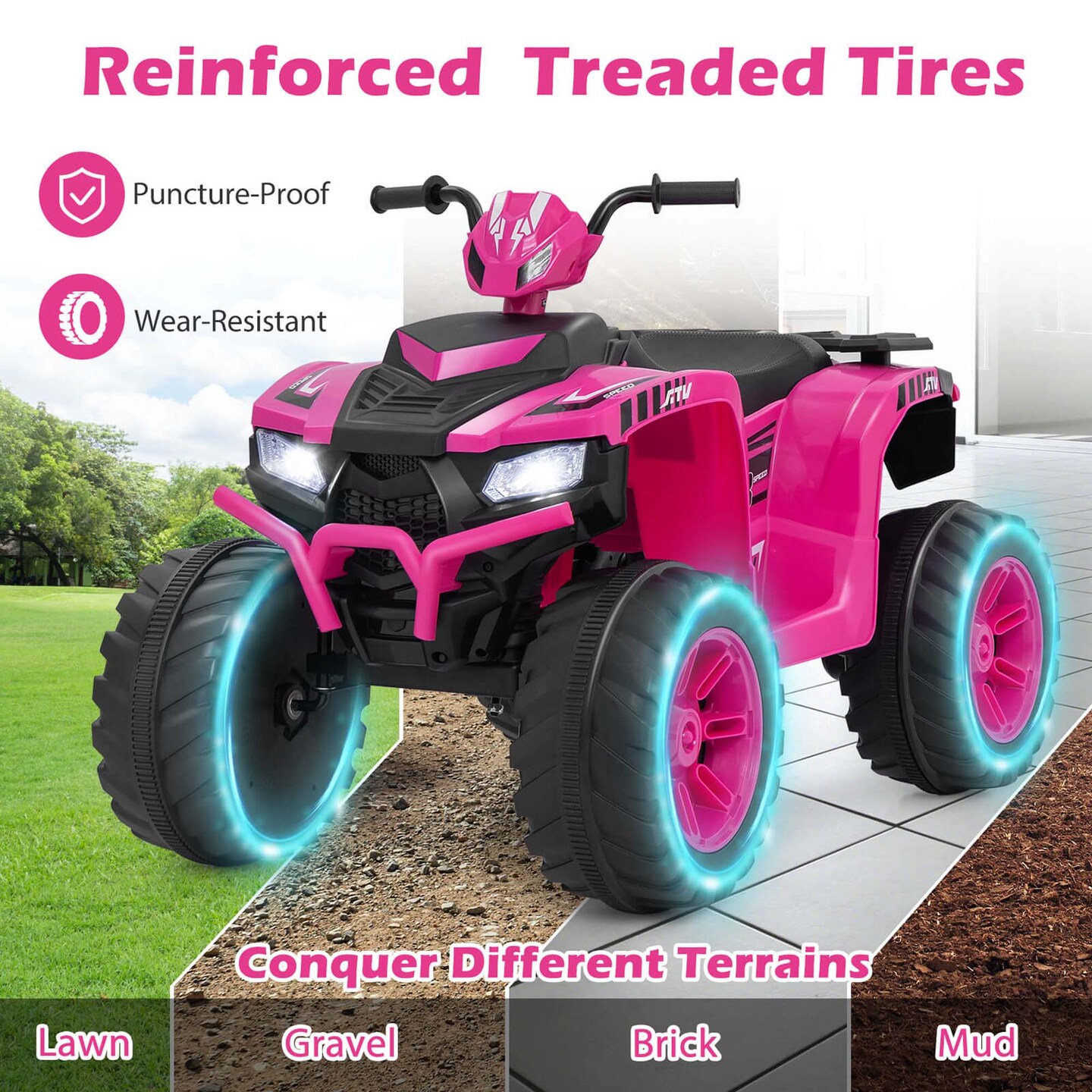 Honeyjoy 24V Kids Ride-On Electric ATV 4-Wheeler Quad Car with Wireless Connection Black/Blue/Pink/Red/Purple