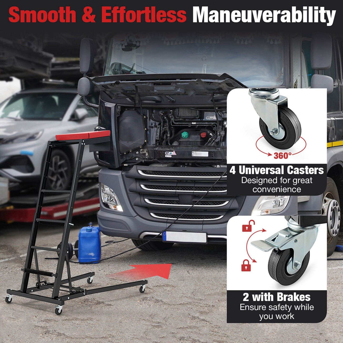 Costway Foldable Topside Automotive Engine Creeper with 45"-66" Adjustable Height