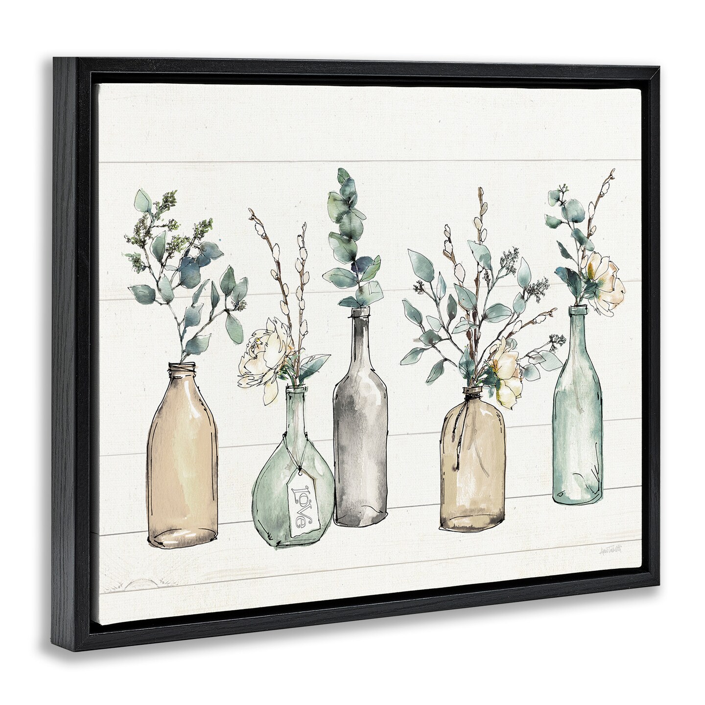 Stupell Industries Bottles And Plants Vases Framed Floater Canvas Wall Art