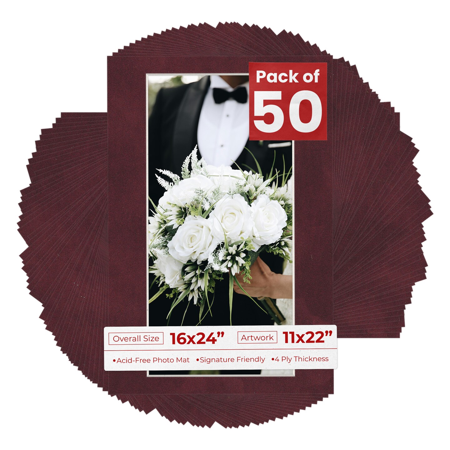 Dark Red Suede Mat Board for 16x24 Frames - Fits 11x22 Photos