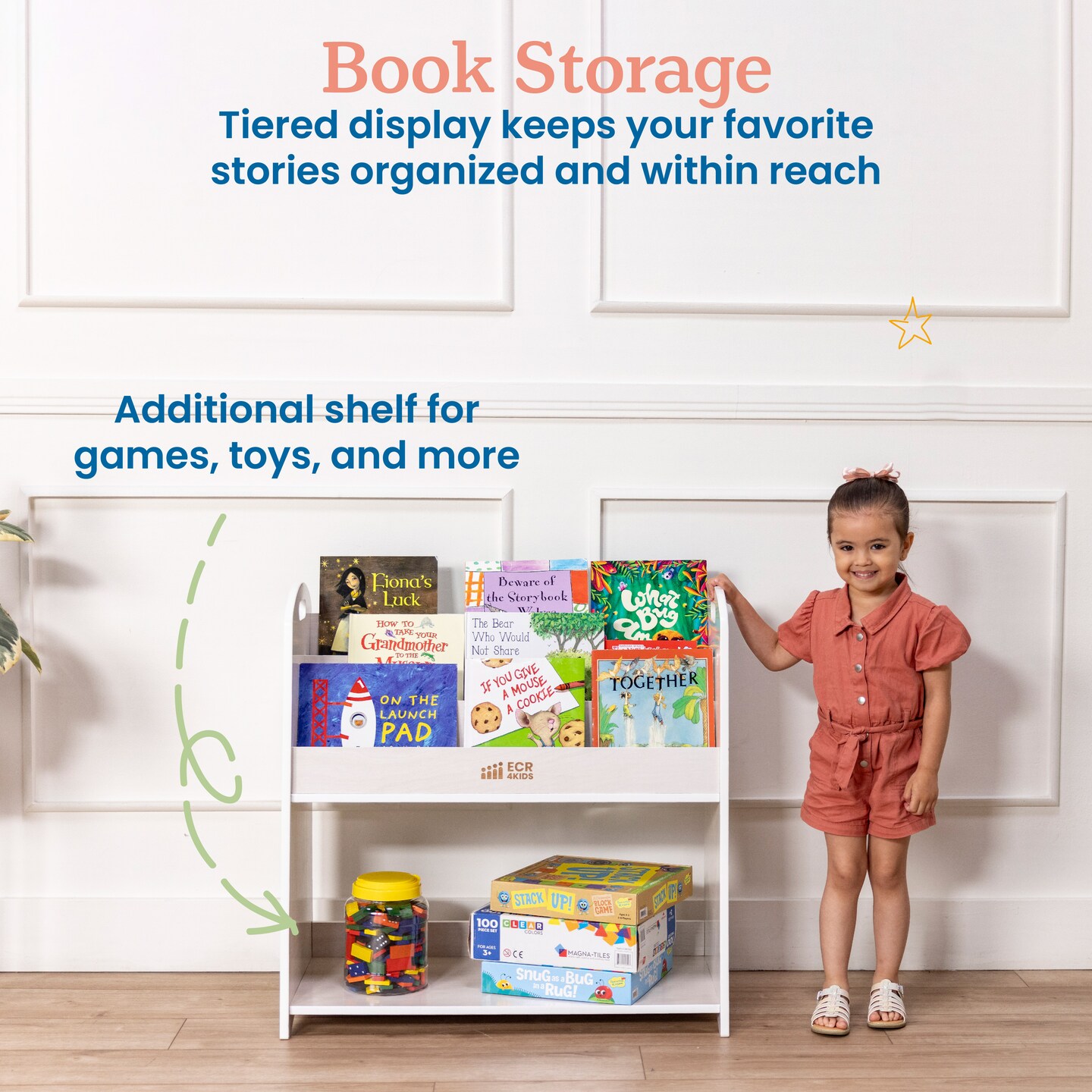 3-Shelf Floor Book Display with Handles and Storage, 30in, Classroom Storage