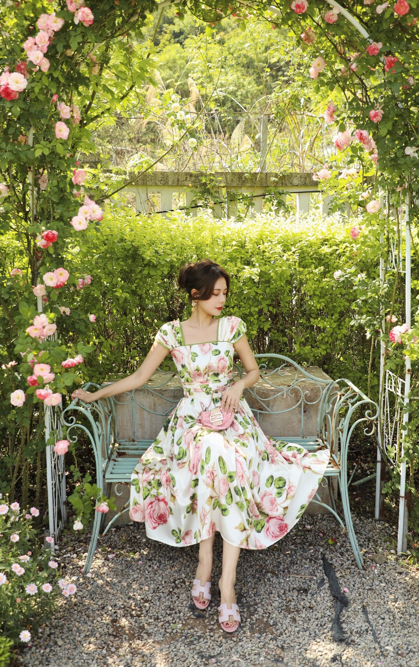 ワンピース jumelle vintage flower dress size:S Romantic Floral Printed Midi Dress. Square Neckline Retro