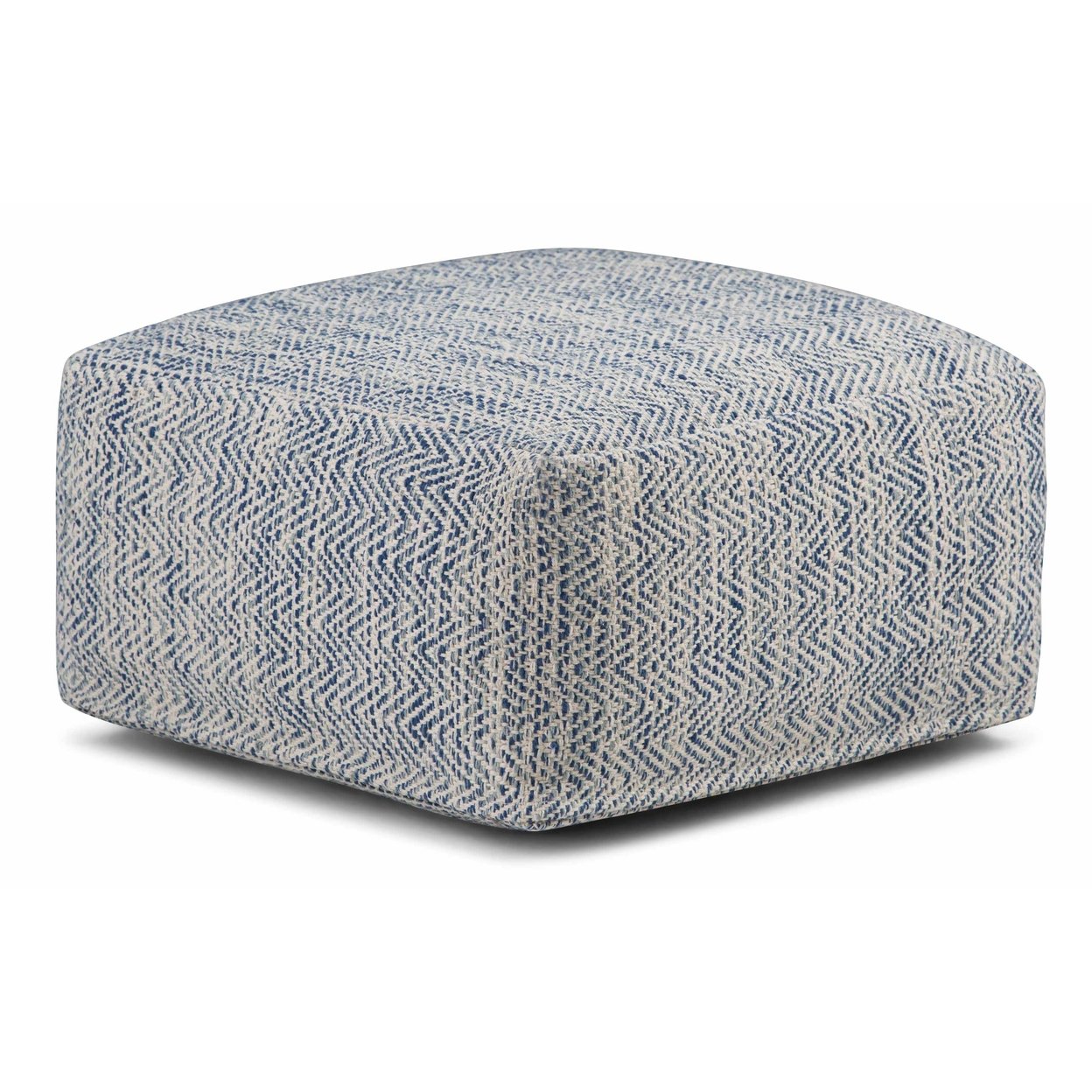 Simpli Home Nate Pouf Footstool Upholstered In Patterned Teal Melange Hand Woven