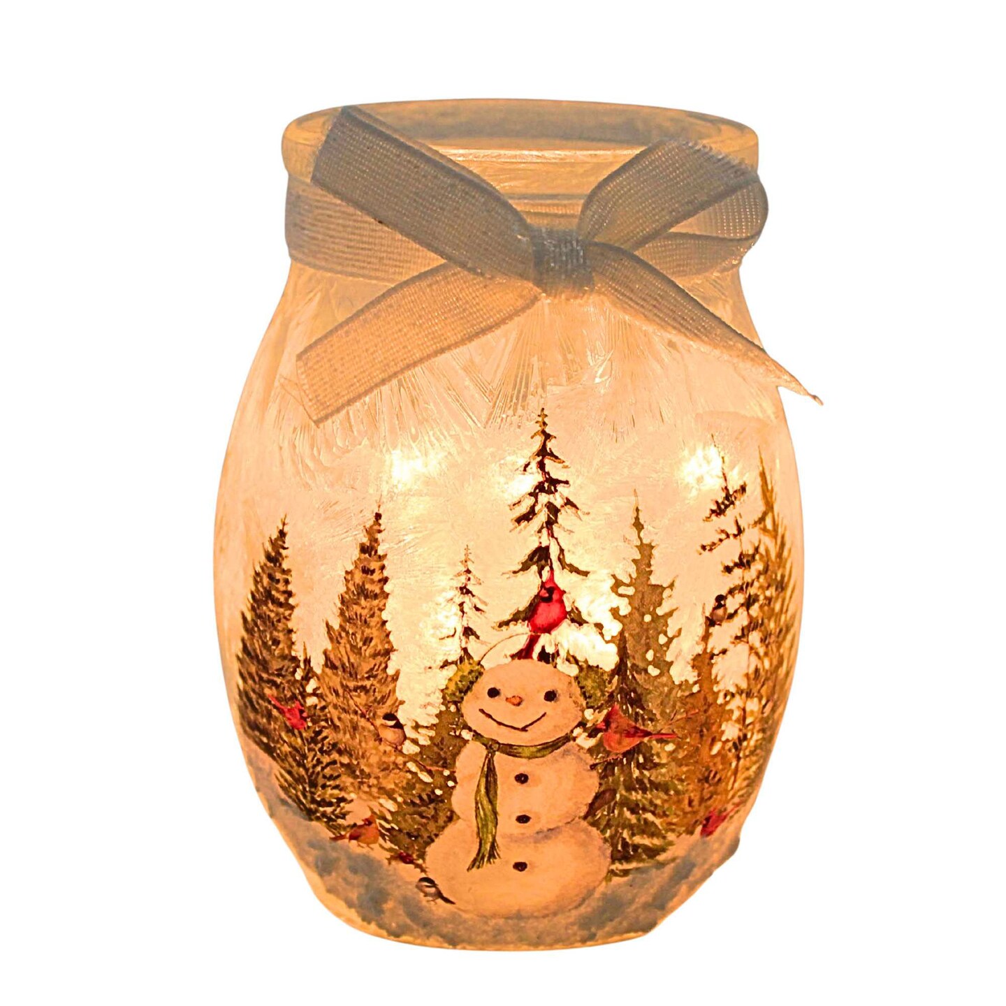 Stony Creek 4.0 Inch Forest Snowman Pre-Lit Small Jar Christmas Lighted Glass Accent , Winter Christmas Snowman Scene