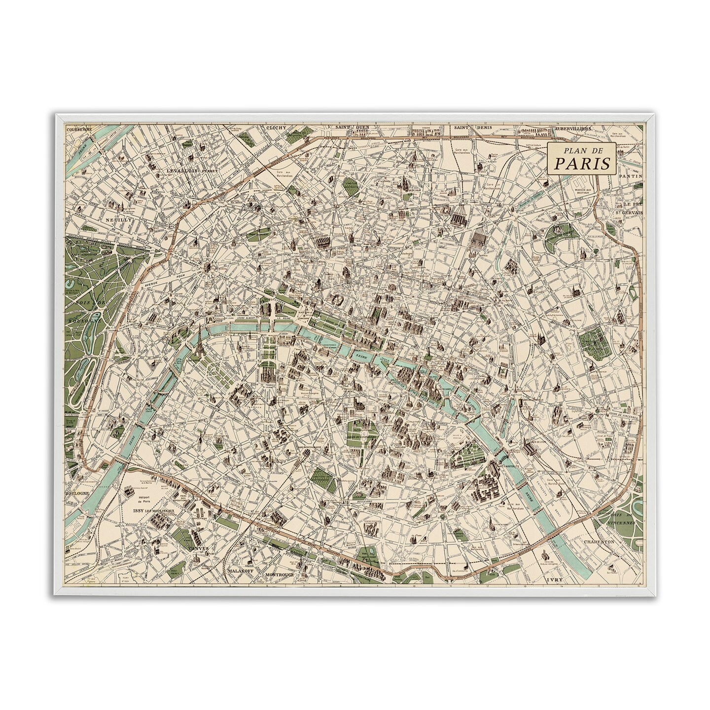 Stupell Industries Vintage Map of Paris Framed Giclee Design by Phillipa Katz