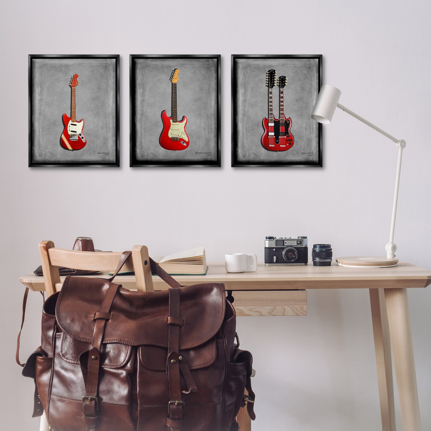 Stupell Industries Red Guitars Collection 3pc Floating Frame Set Design by Mark Rogan