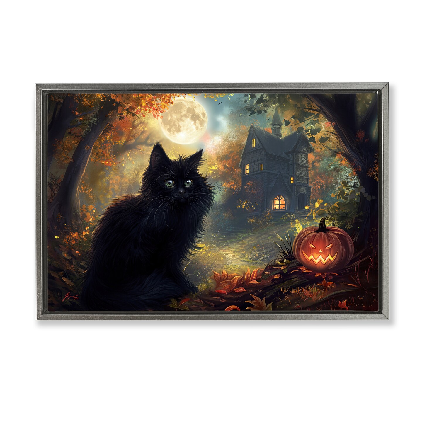 Stupell Industries Black Cat Haunted Mansion Floating Frame