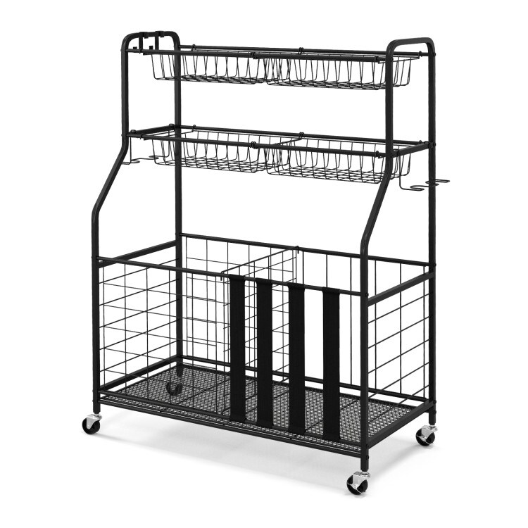 Rolling Sports Equipment Organizer &#x2013; Multi-Storage Rack with Bins