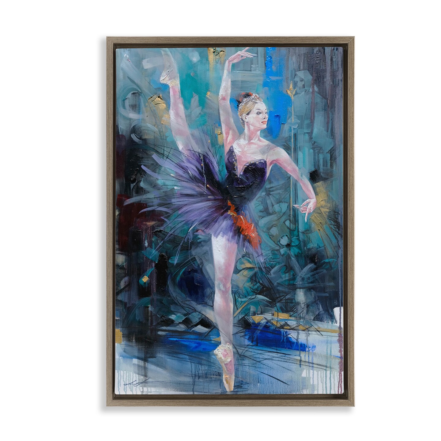 Stupell Industries Vivid Ballet Dancer on Blue Floating Frame Design by Lucille Lee