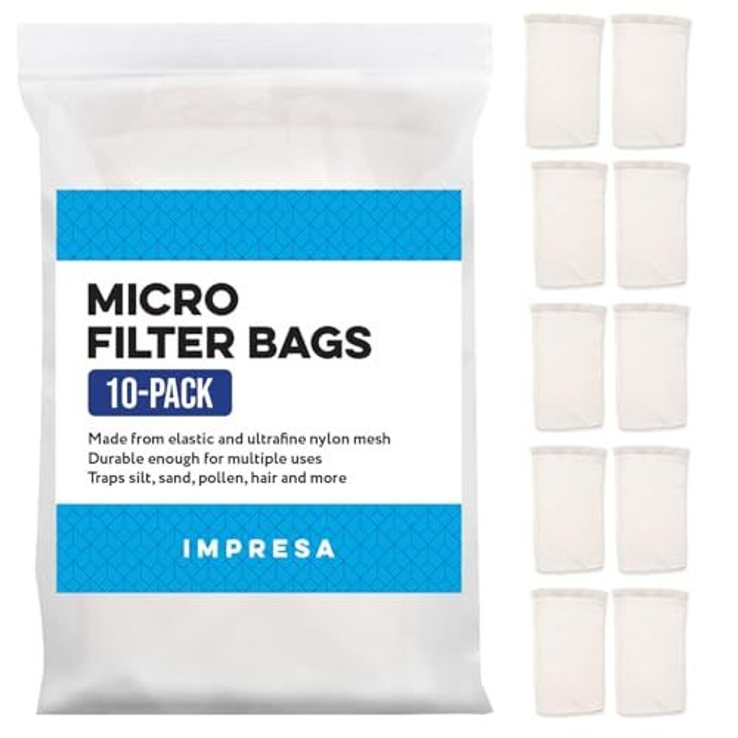 IMPRESA Micro Filter Pool Vacuum Cleaner Bags - 10 Pack - Fits Water Tech Pool Blaster Vacuum Cleaners - Traps Fine Debris, Silt, Sand, Dirt and More